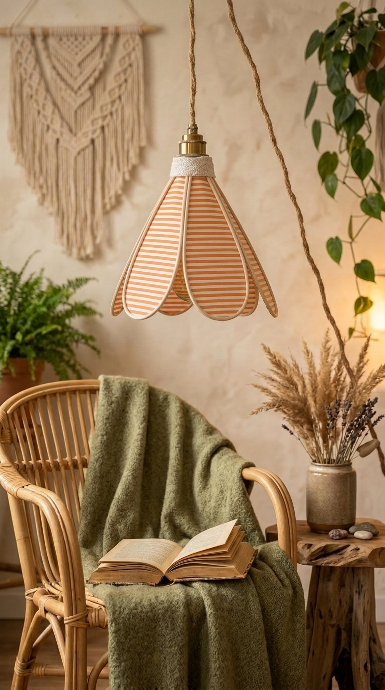 Lampe Tulipe Coucher de Soleil – Abat-jour Motif Rayures Champêtre Fait Main