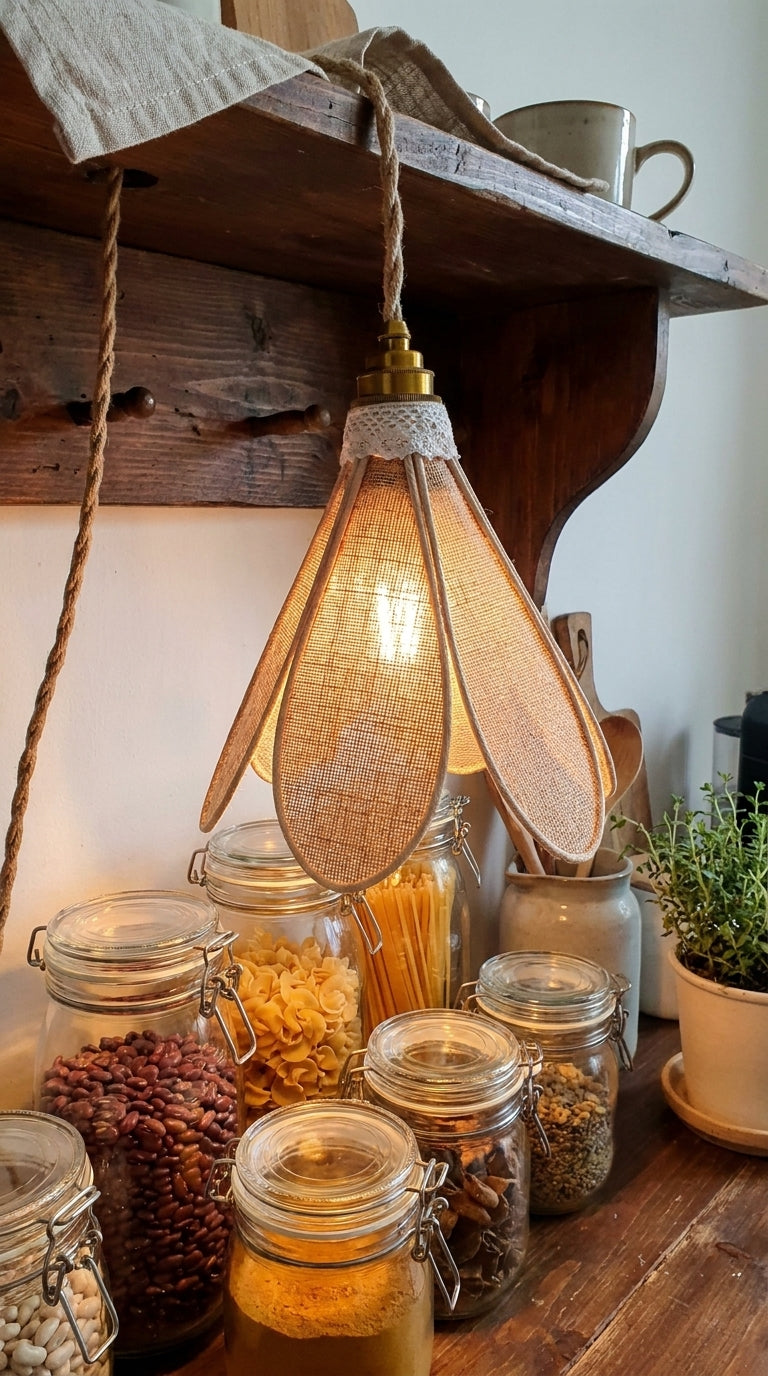 Lampe Tulipe en Toile de Jute – Lampe Artisanale Bohème Naturelle