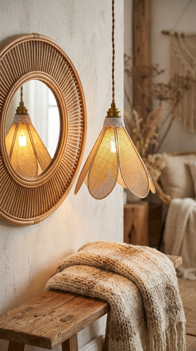Lampe Tulipe en Toile de Jute – Lampe Artisanale Bohème Naturelle