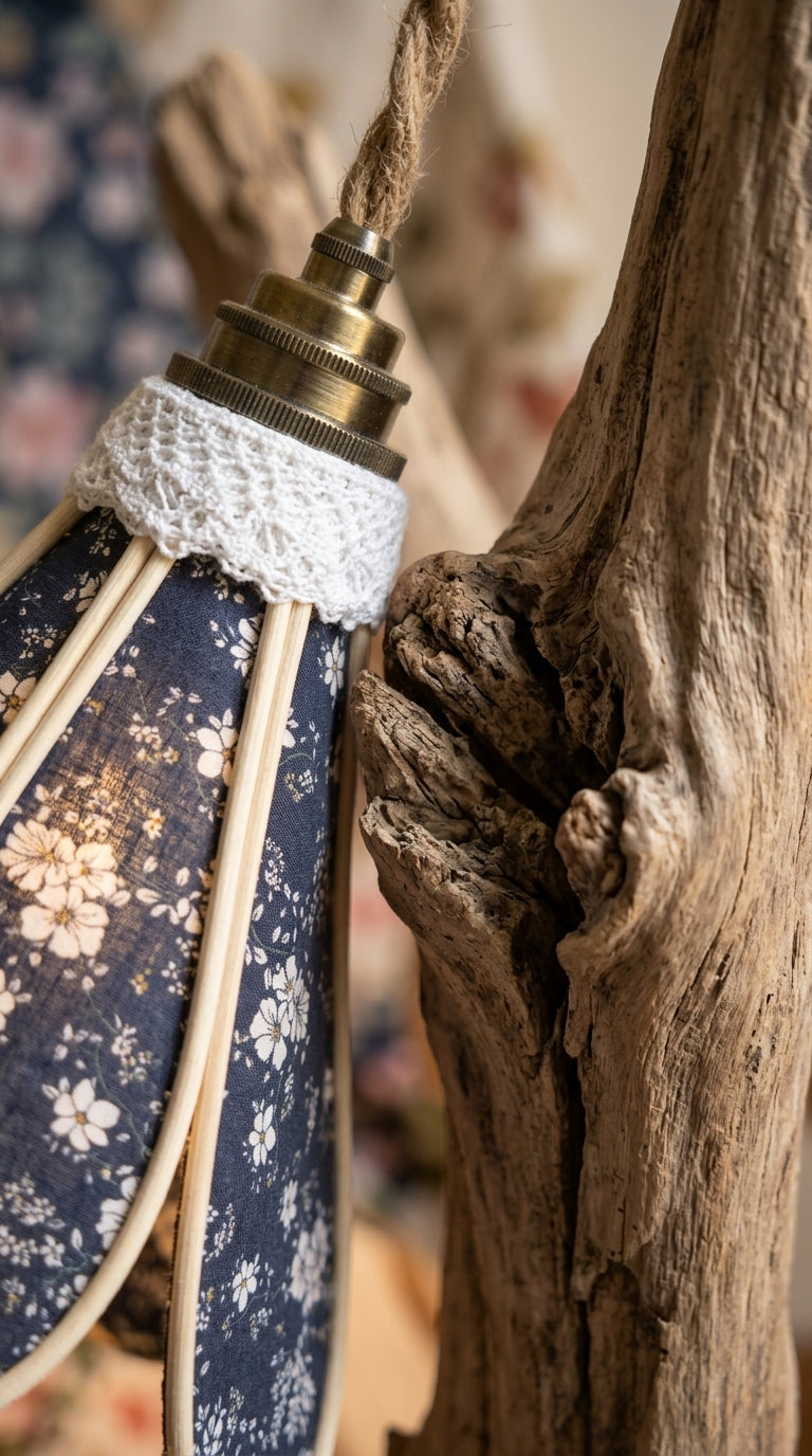 Lampe Tulipe Florale Bleue Nuit - Lampe Artisanale Bohème Florale