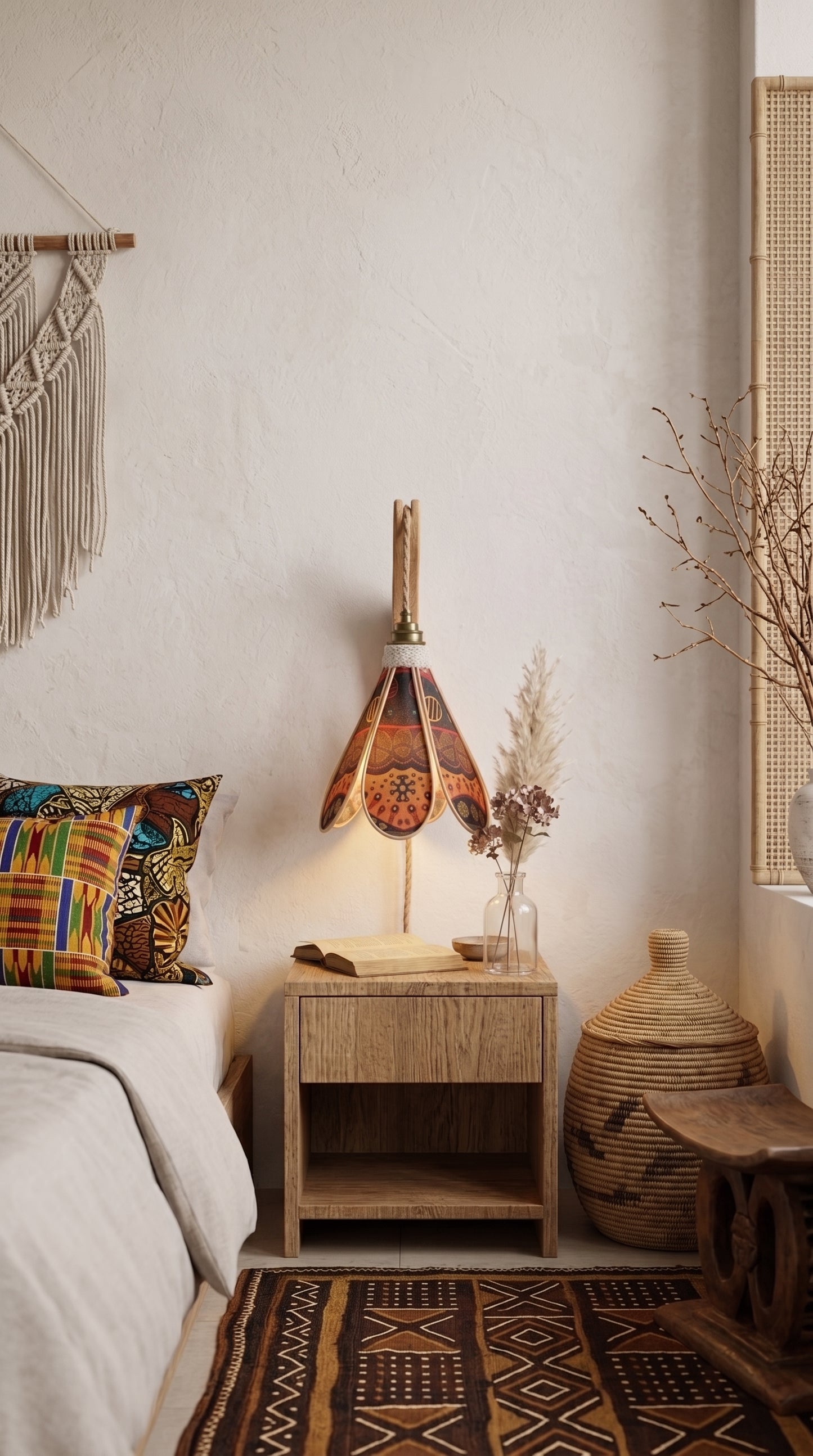 Lampe Tulipe Terre Rouge – Abat-jour Motif Wax Africain Fait Main