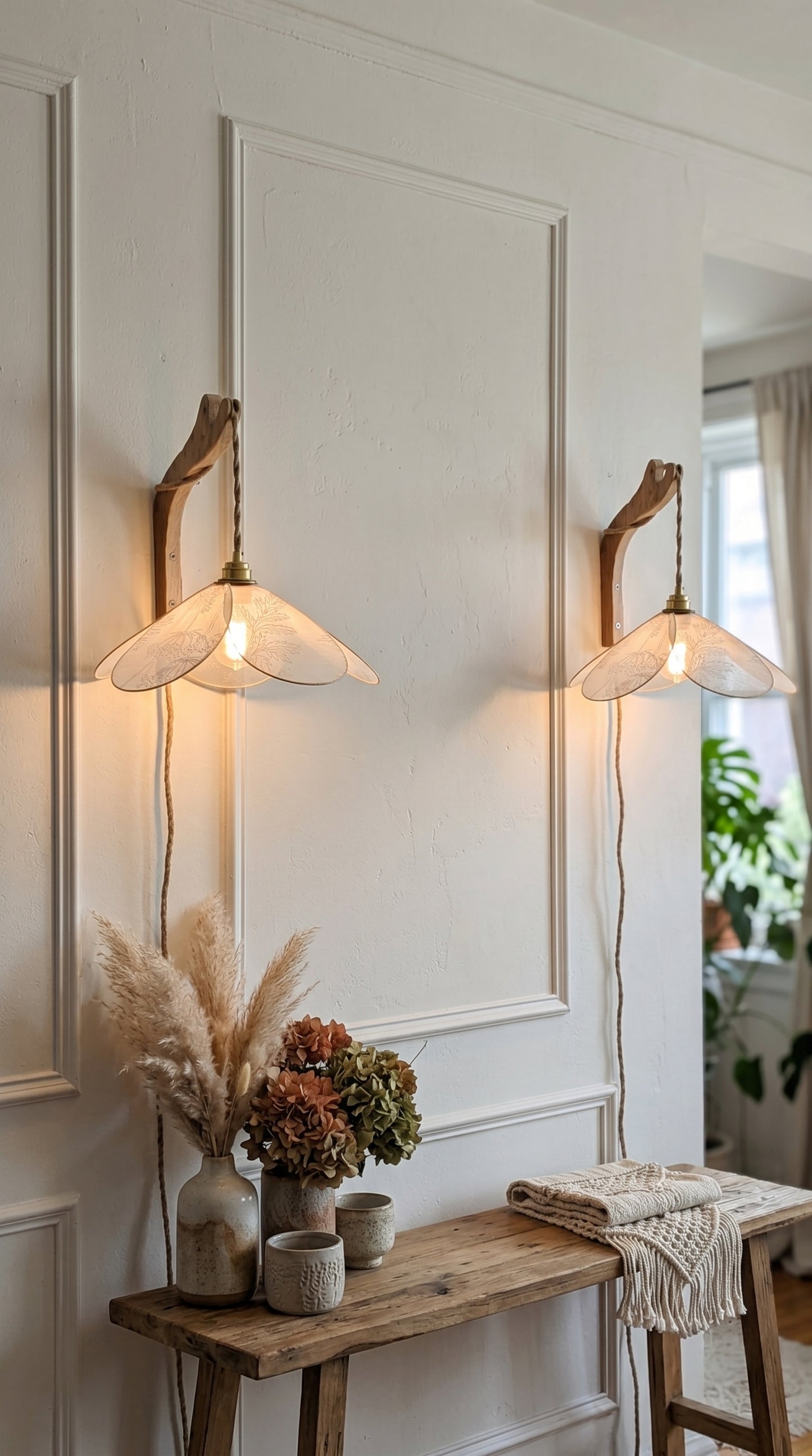 Lampe Magnolia Pissenlits en voilage- Lampe Artisanale Bohème Florale