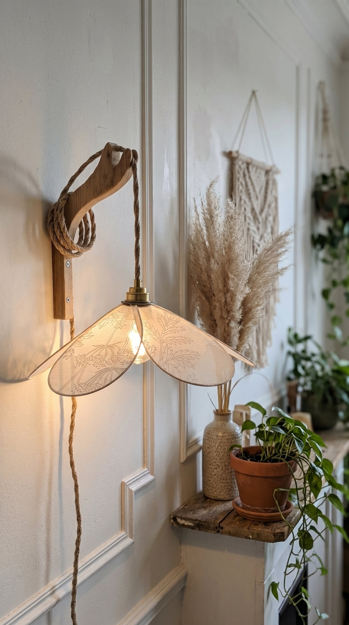 Lampe Magnolia Pissenlits en voilage- Lampe Artisanale Bohème Florale