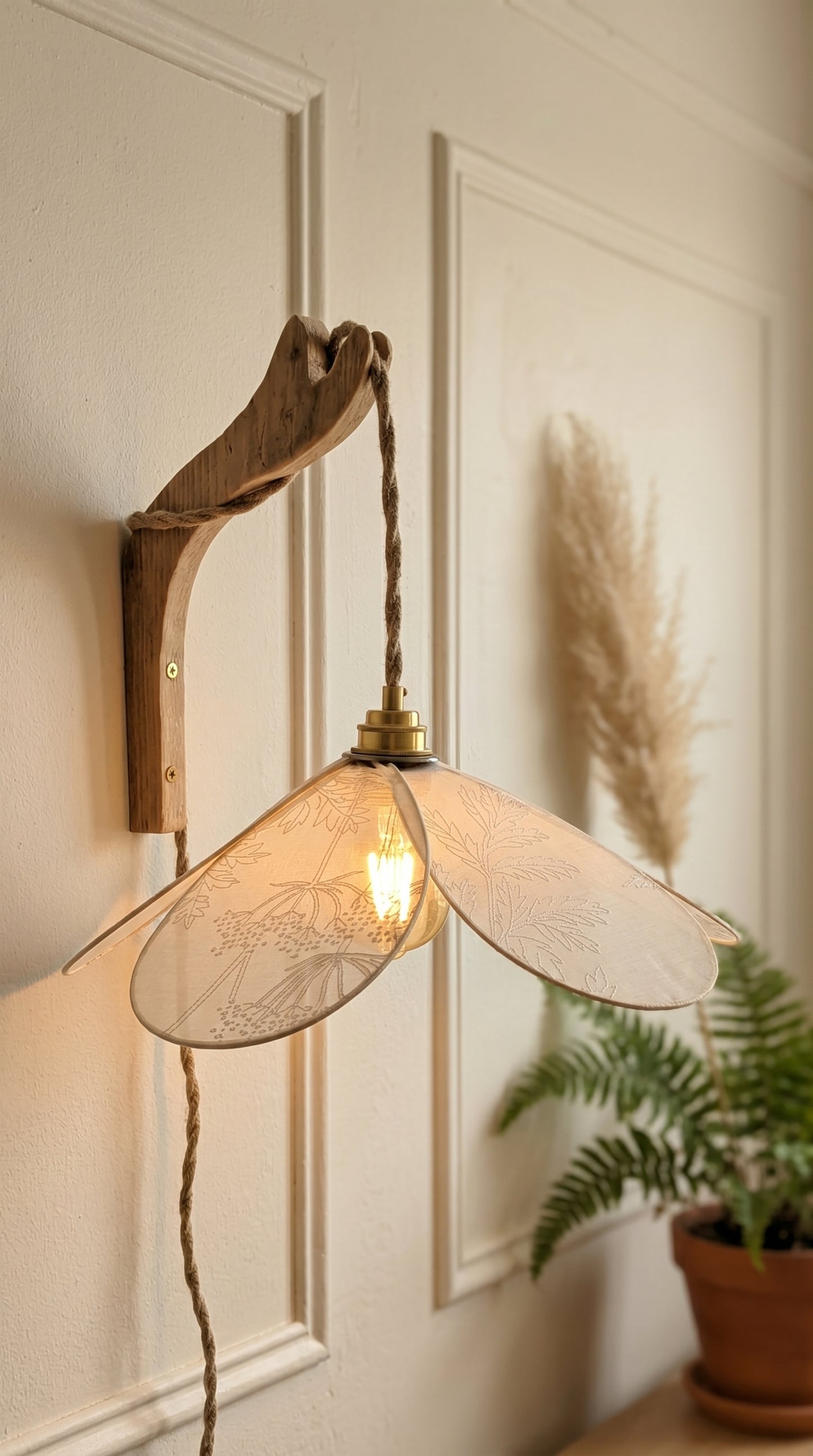 Lampe Magnolia Pissenlits en voilage- Lampe Artisanale Bohème Florale