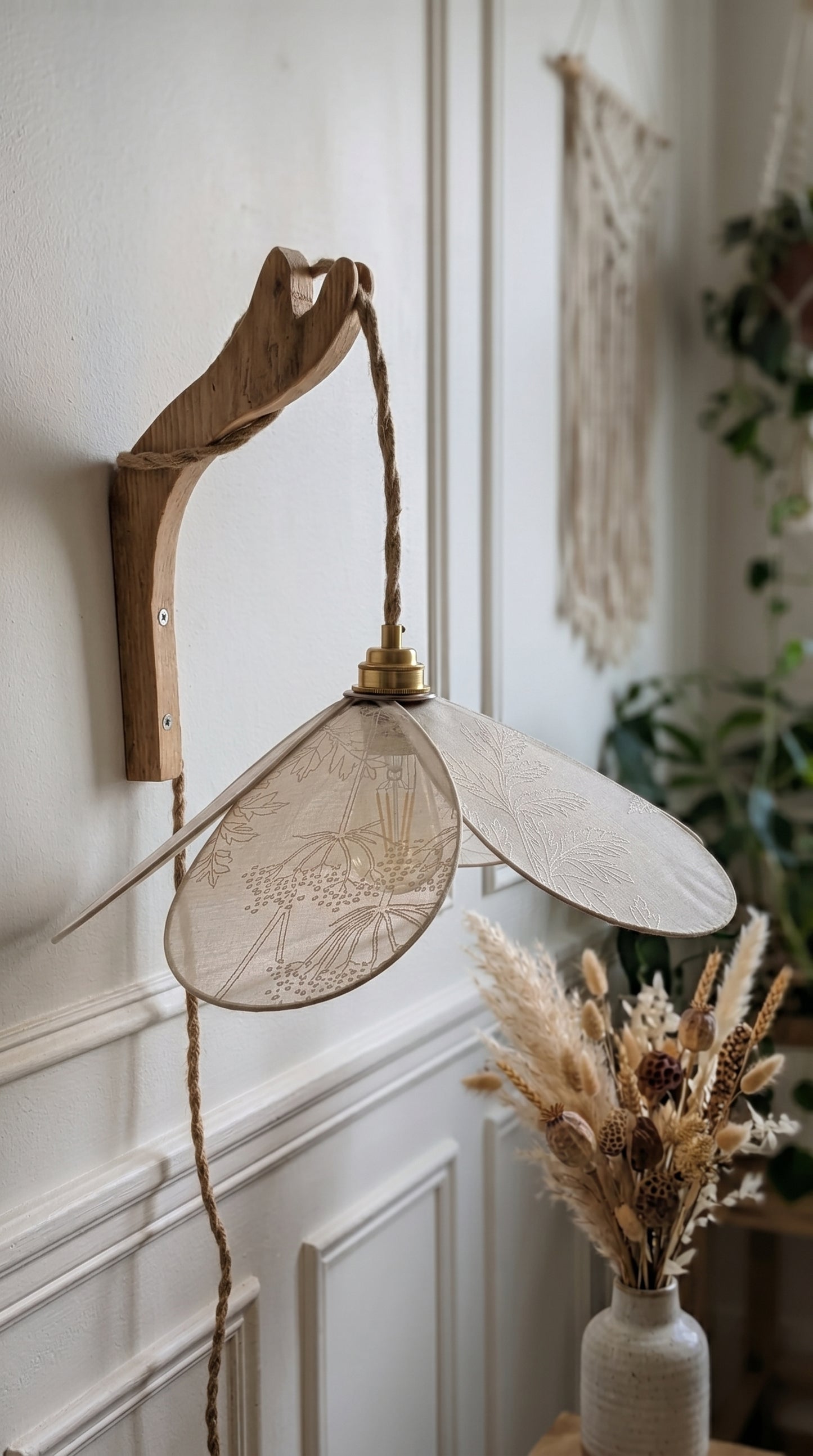Lampe Magnolia Pissenlits en voilage- Lampe Artisanale Bohème Florale