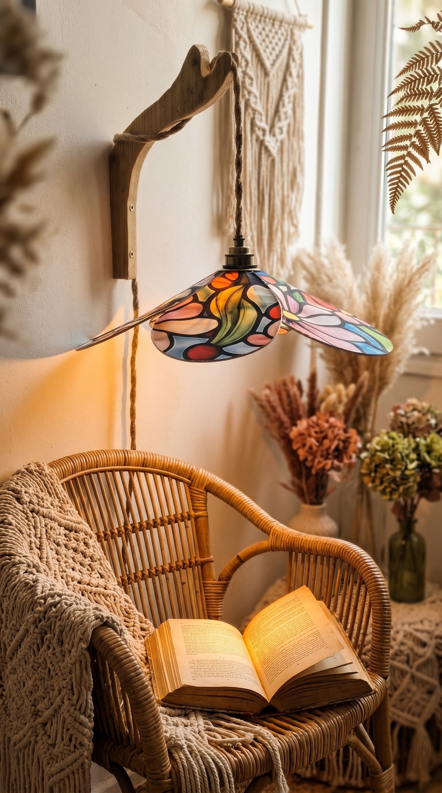 Lampe Magnolia Vitrail Fleurie – Lampe Artisanale Bohème Florale