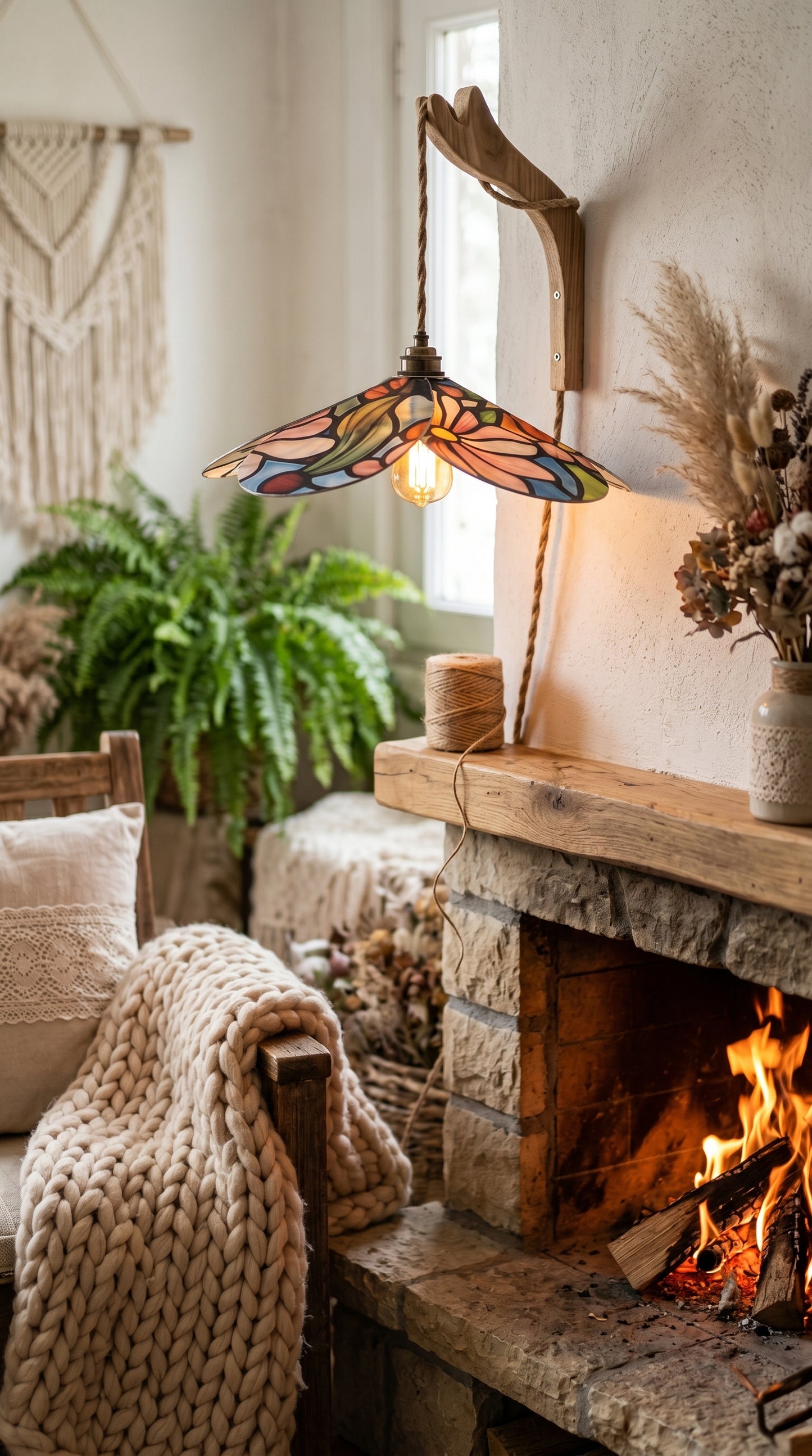 Lampe Magnolia Vitrail Fleurie – Lampe Artisanale Bohème Florale