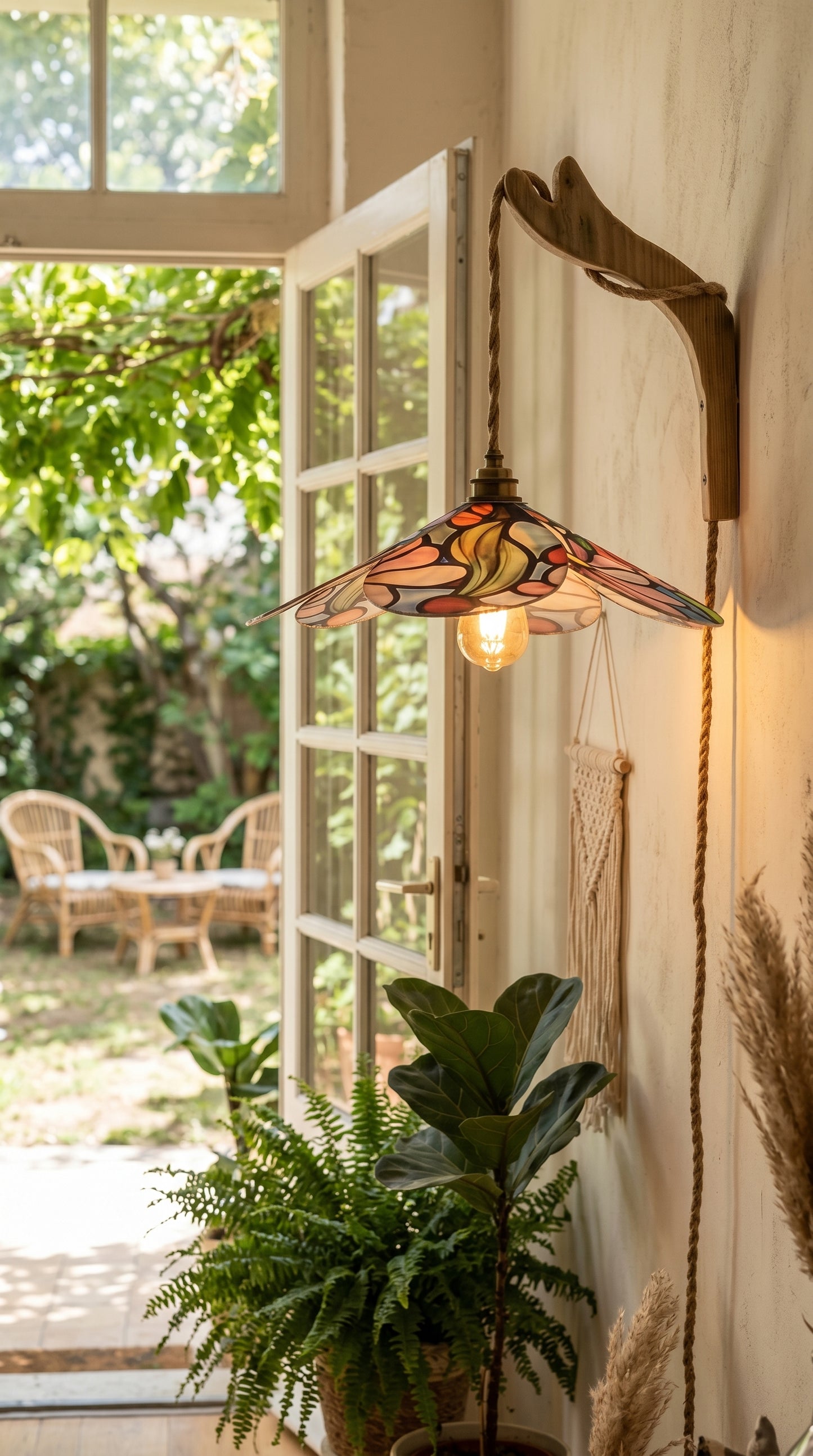 Lampe Magnolia Vitrail Fleurie – Lampe Artisanale Bohème Florale