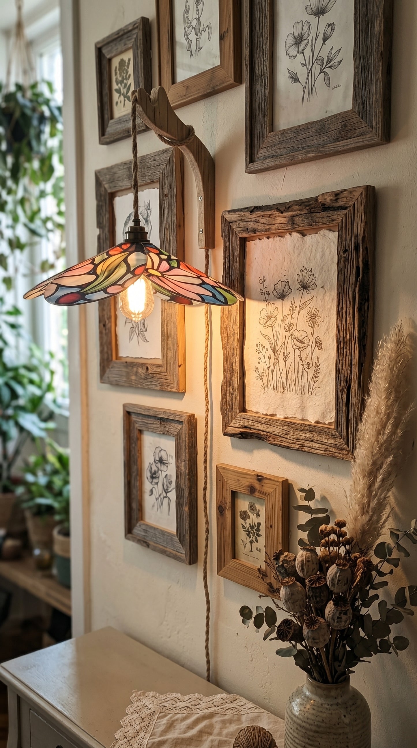 Lampe Magnolia Vitrail Fleurie – Lampe Artisanale Bohème Florale