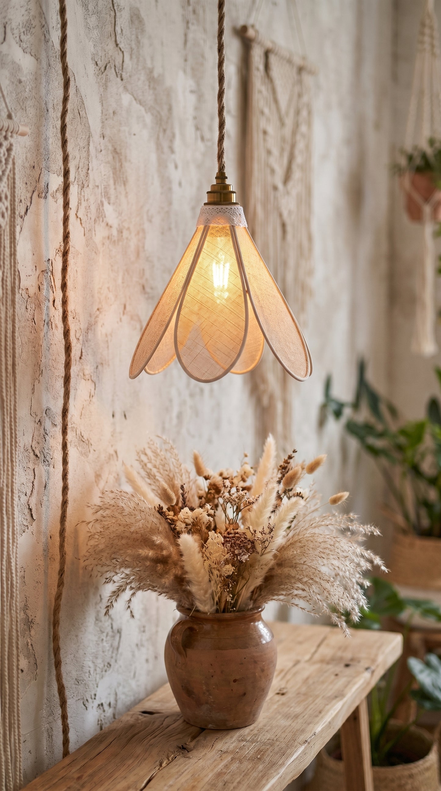 Lampe Tulipe en Toile de Jute – Lampe Artisanale Bohème Naturelle