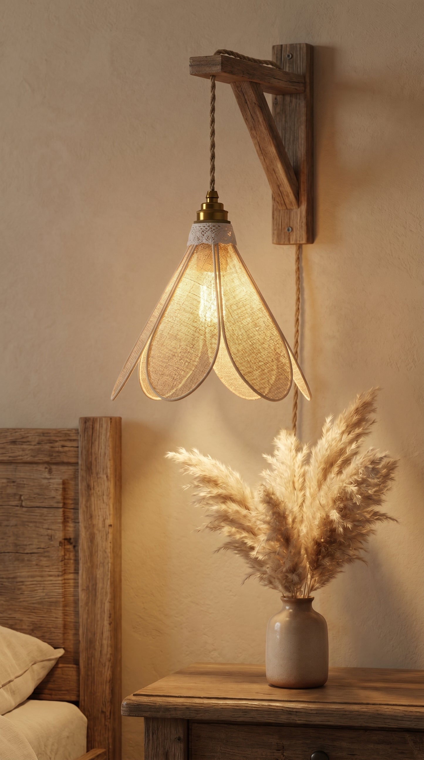 Lampe Tulipe en Toile de Jute – Lampe Artisanale Bohème Naturelle