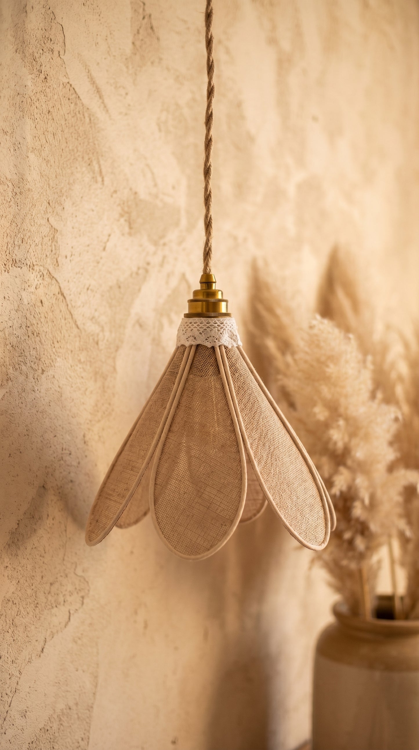 Lampe Tulipe en Toile de Jute – Lampe Artisanale Bohème Naturelle