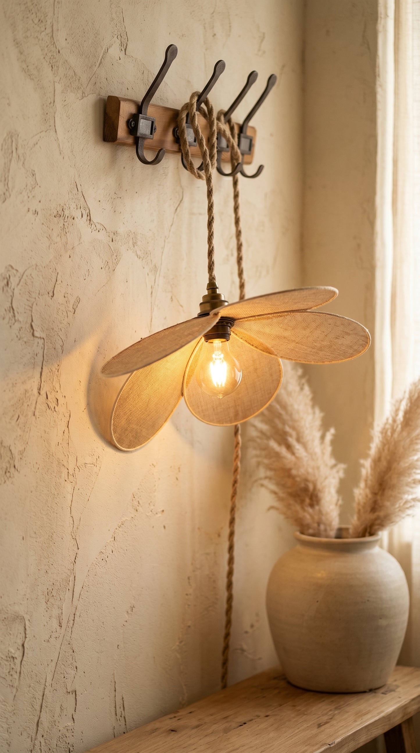 Lampe Magnolia Bohème en Toile de Jute – Lampe Artisanale Bohème Naturelle