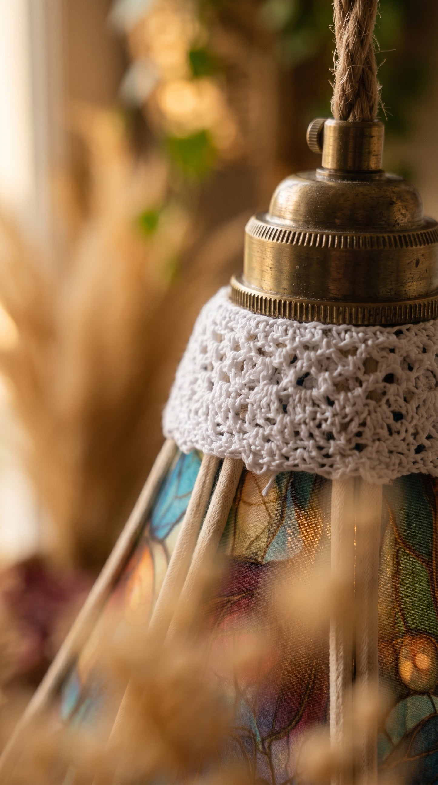 Lampe Tulipe Printemps Vitrail Bleue ou rouge- Lampe Artisanale Bohème Florale