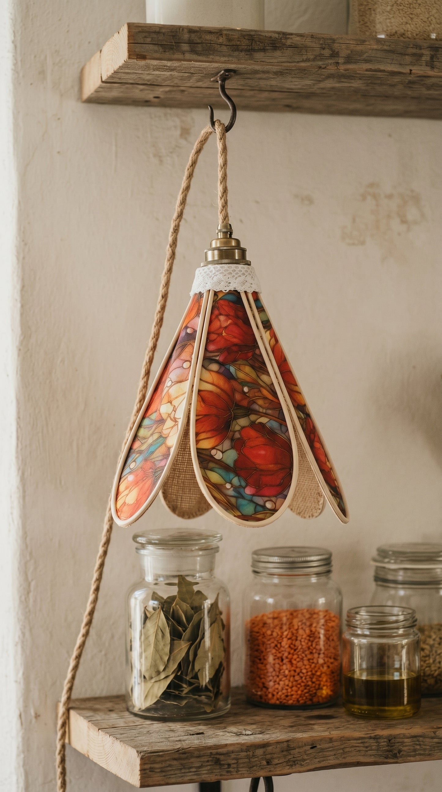 Lampe Tulipe Printemps Vitrail Bleue ou rouge- Lampe Artisanale Bohème Florale