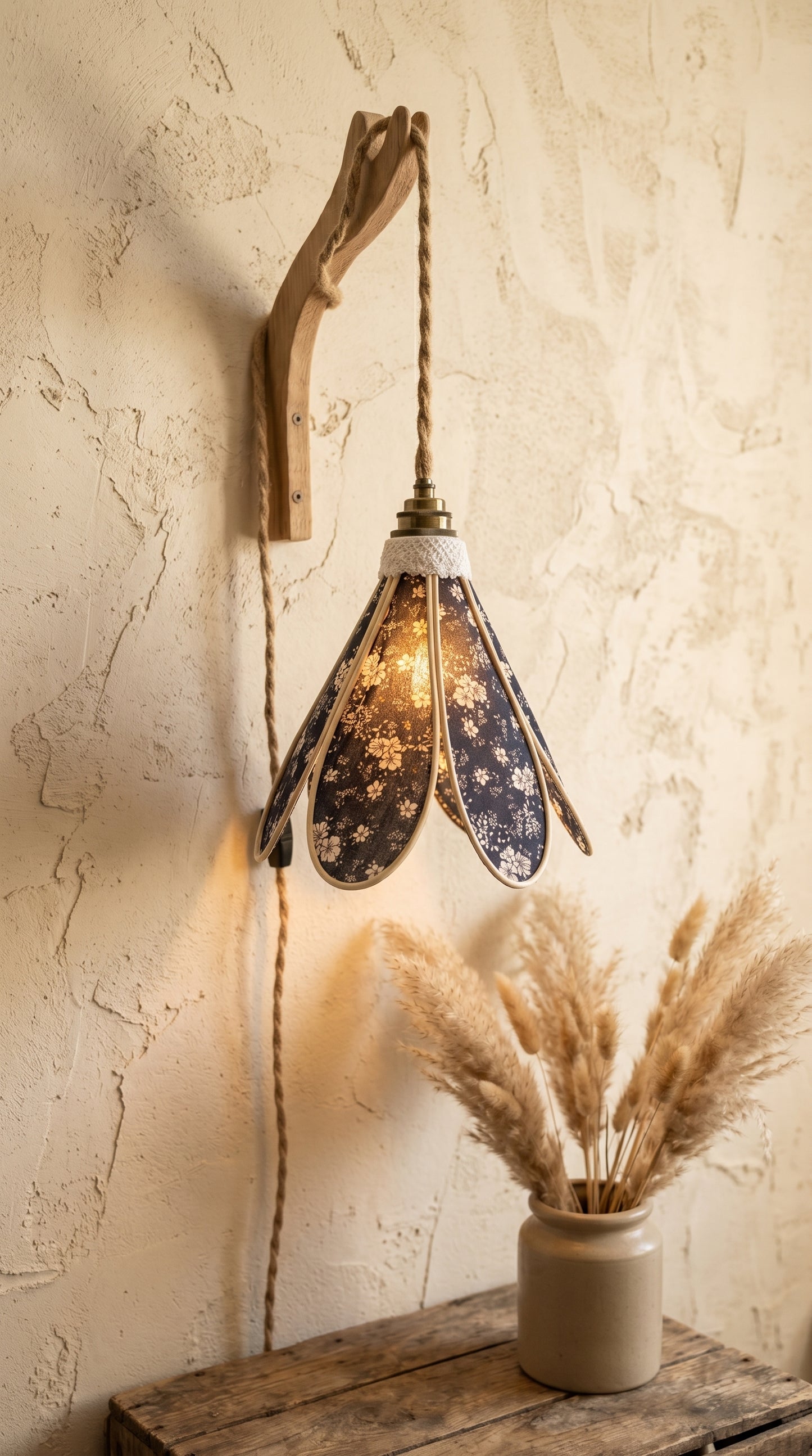 Lampe Tulipe Florale Bleue Nuit - Lampe Artisanale Bohème Florale