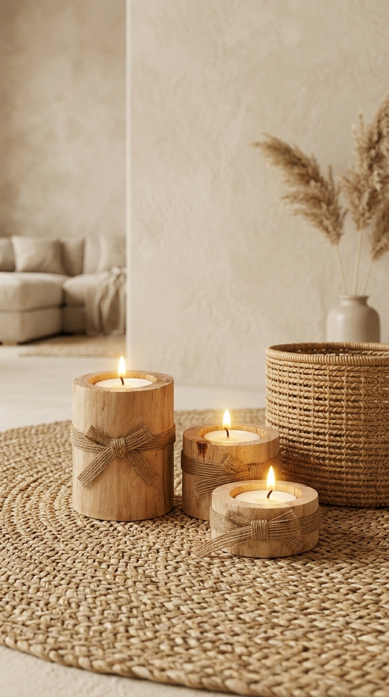 Bougeoir Décoratif en Bois Naturel – Lot de 3 Bougeoirs