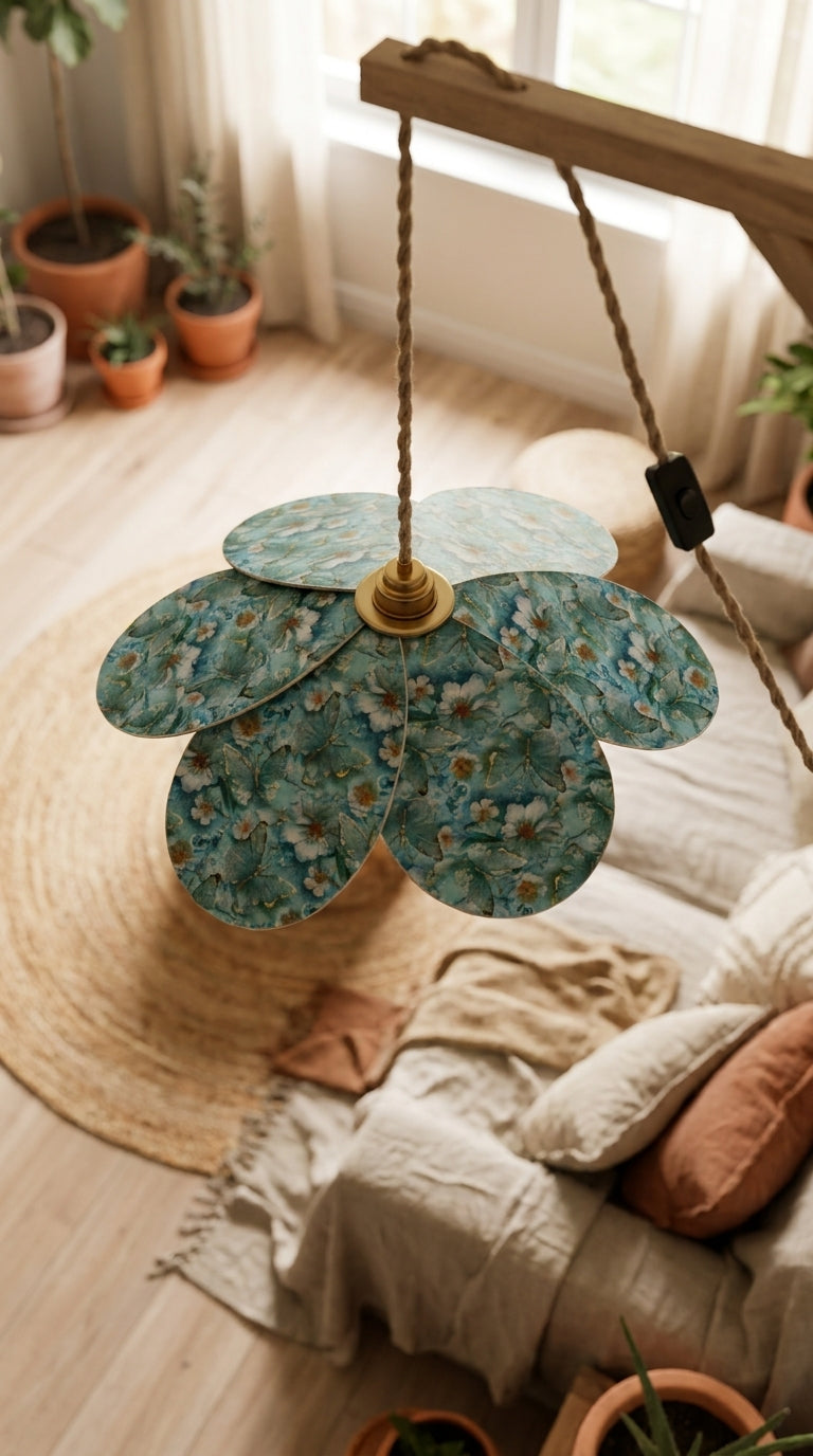 Lampe Magnolia Papillons Bleus - Lampe Artisanale Bohème Florale