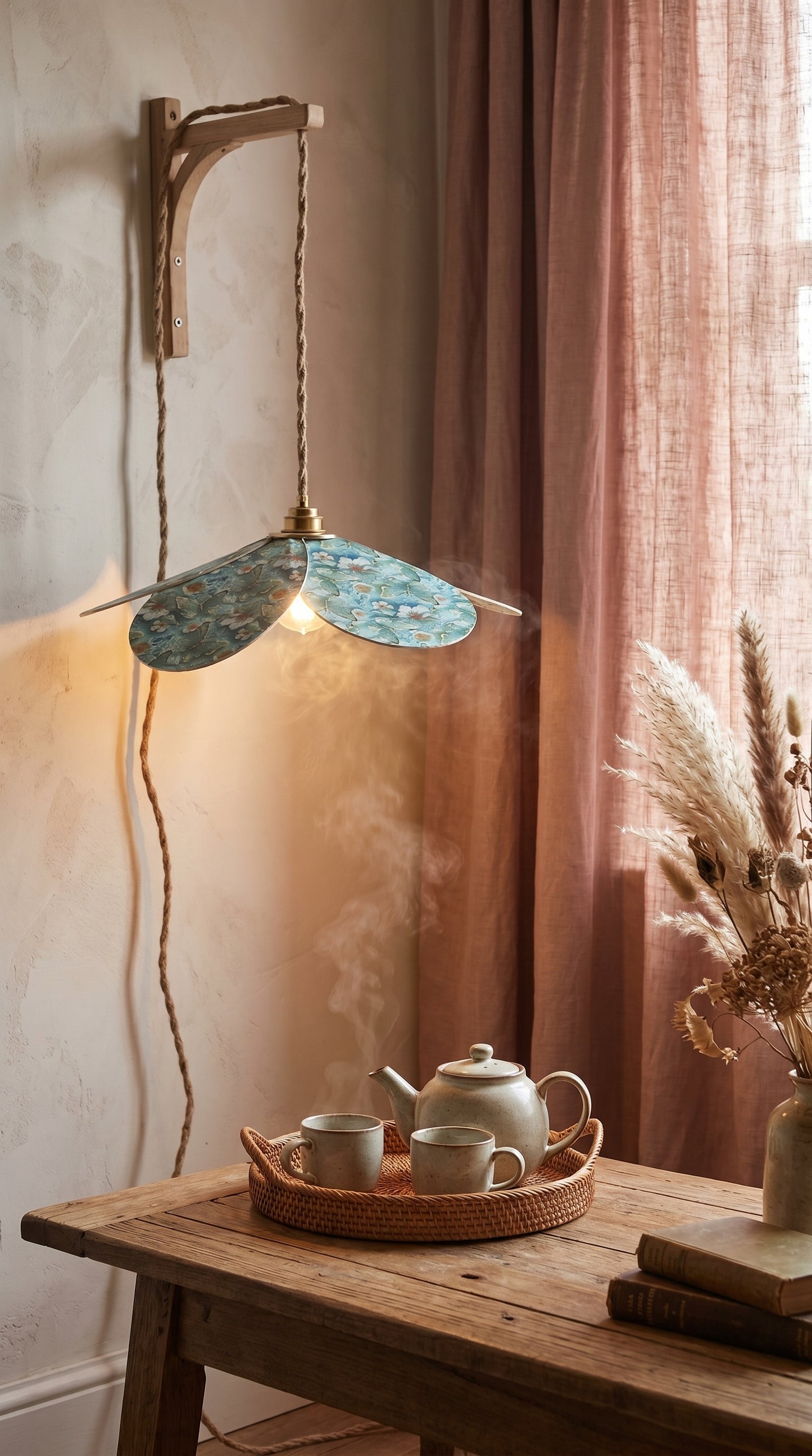 Lampe Magnolia Papillons Bleus - Lampe Artisanale Bohème Florale