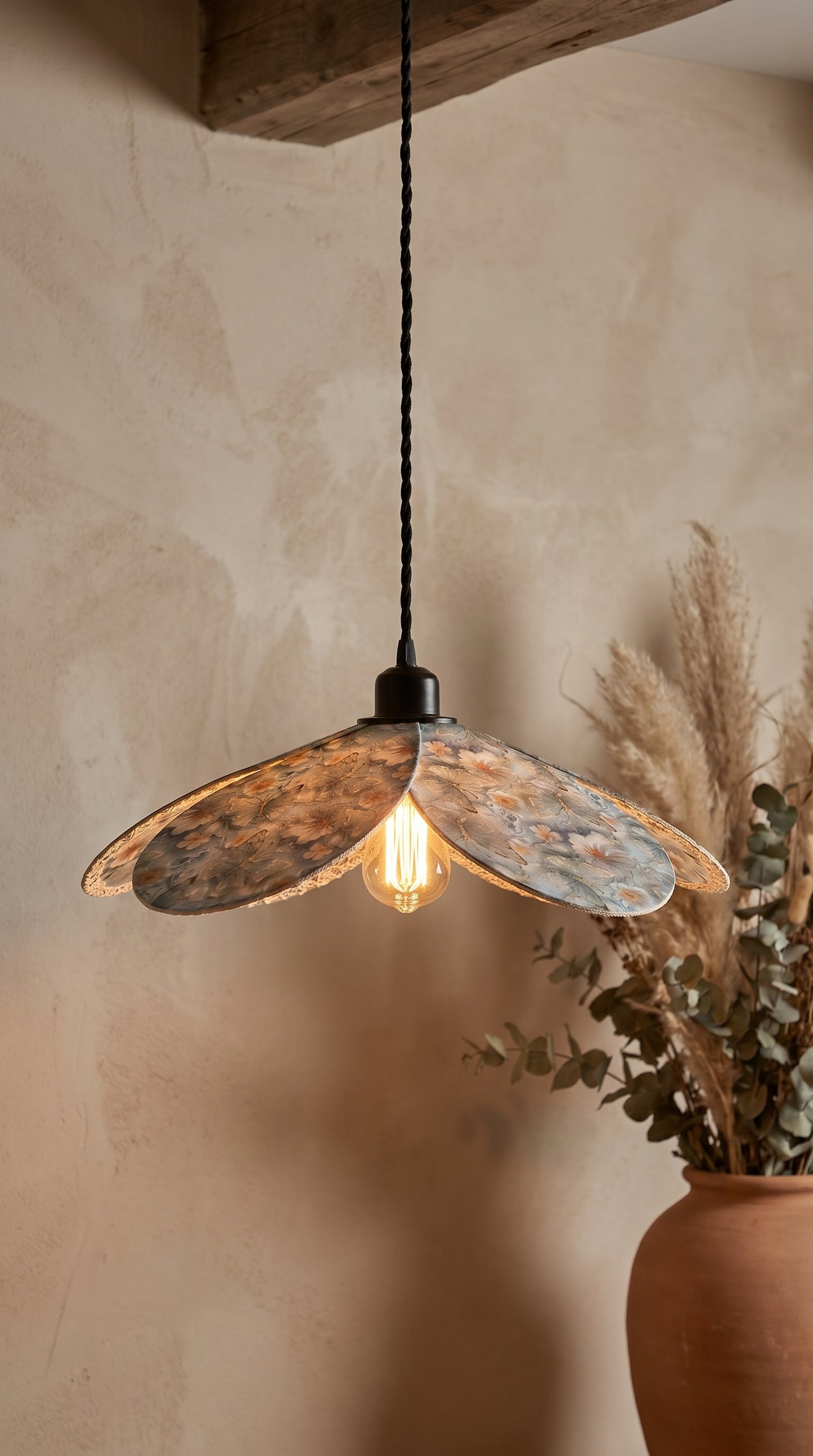 Lampe Magnolia Papillons Bleus - Lampe Artisanale Bohème Florale