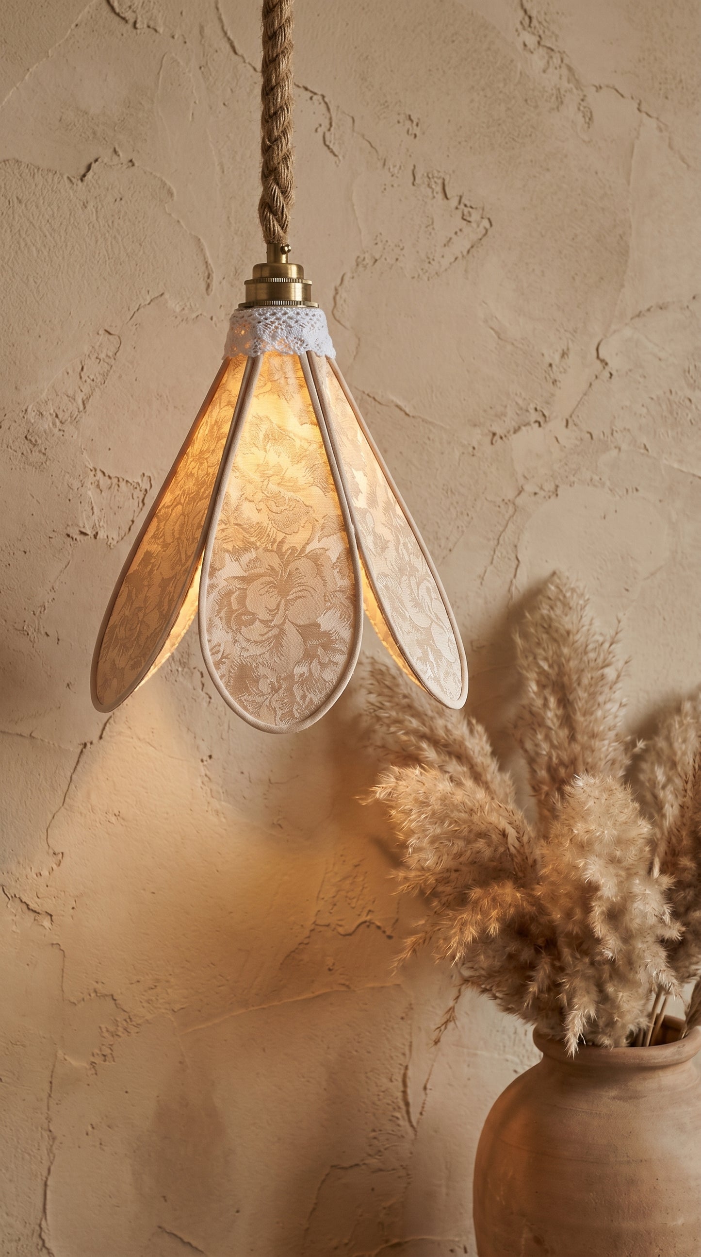 Lampe Tulipe Pivoines Champagne- Lampe Artisanale Bohème Florale