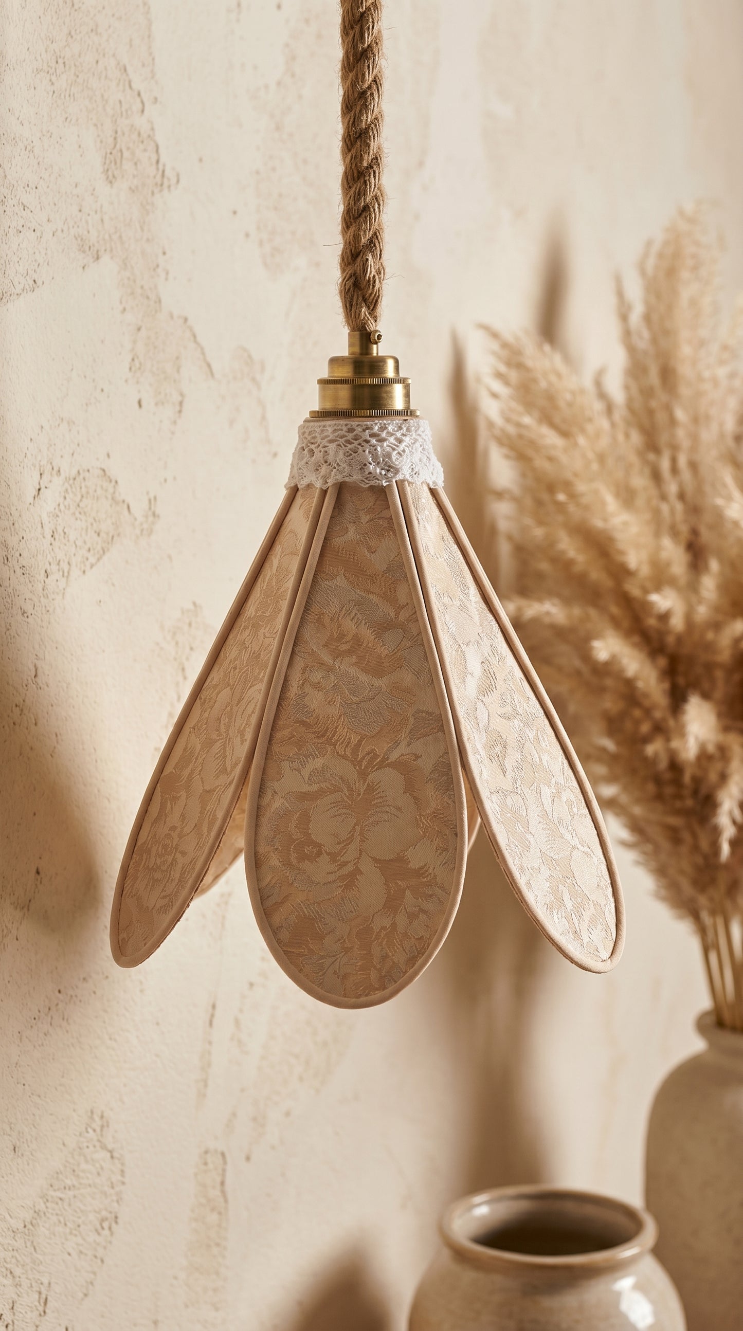 Lampe Tulipe Champagne en Fleurs – Abat-jour Motif Pivoine Jacquard Fait Main