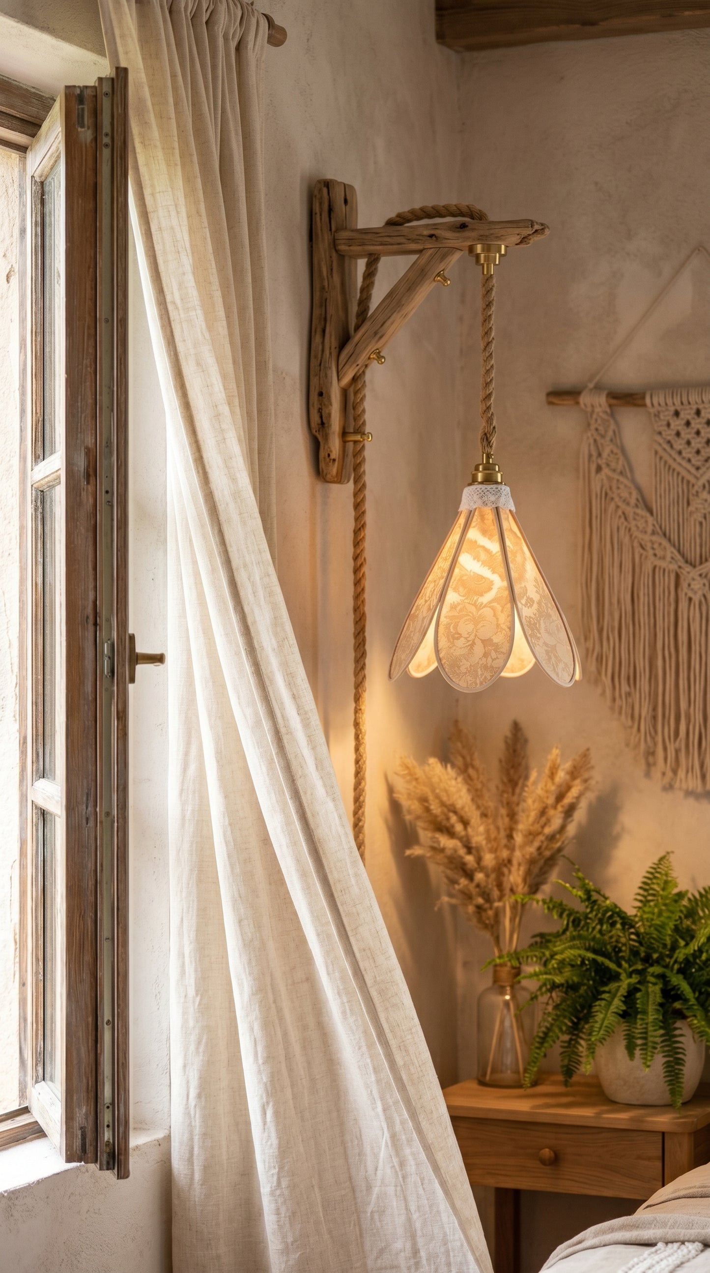 Lampe Tulipe Pivoines Champagne- Lampe Artisanale Bohème Florale