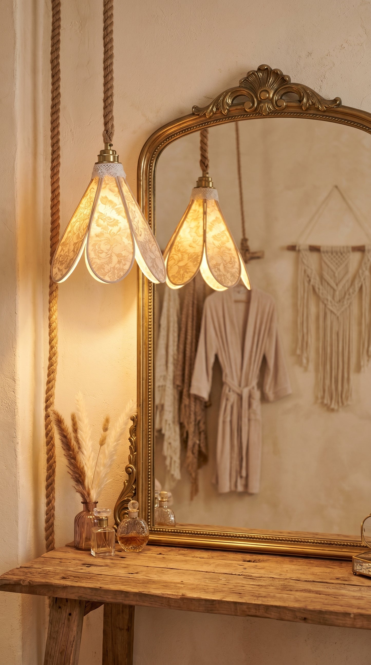 Lampe Tulipe Pivoines Champagne- Lampe Artisanale Bohème Florale