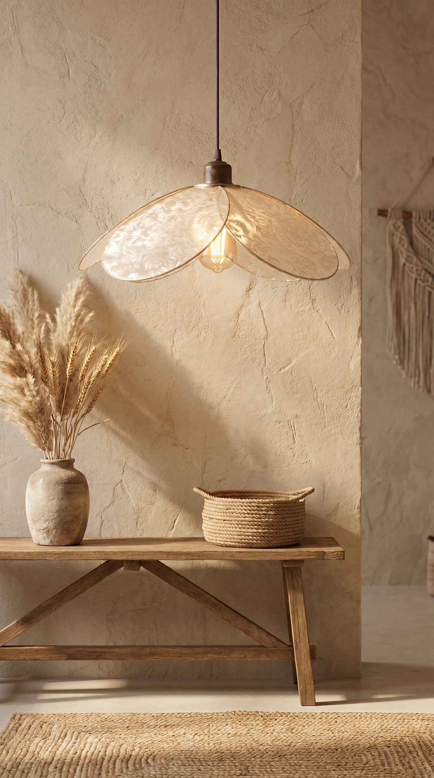 Lampe Magnolia Pivoines Champagne- Lampe Artisanale Bohème Florale