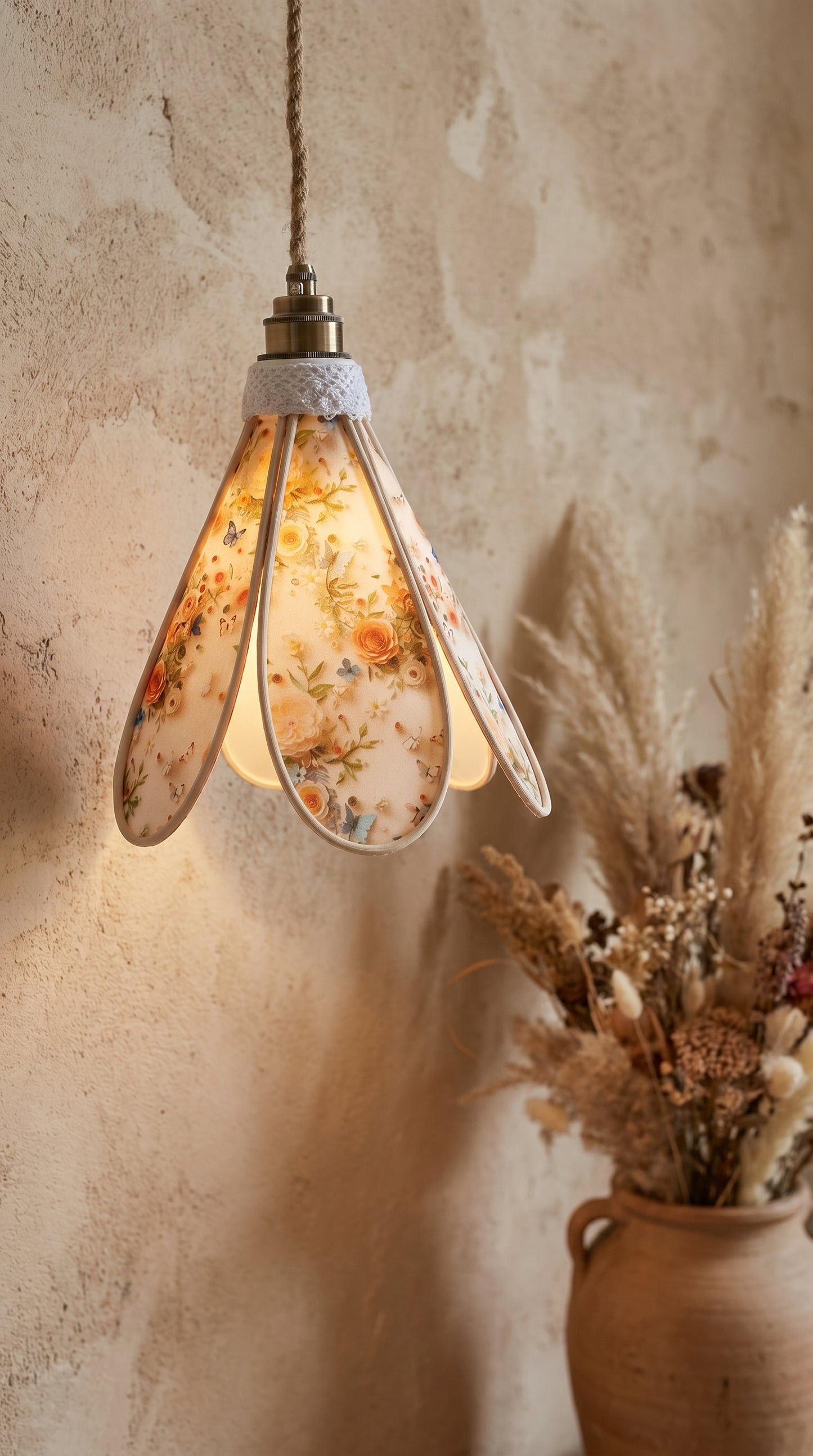 Lampe Tulipe Roses Blanches Oranges 3D- Lampe Artisanale Bohème Florale