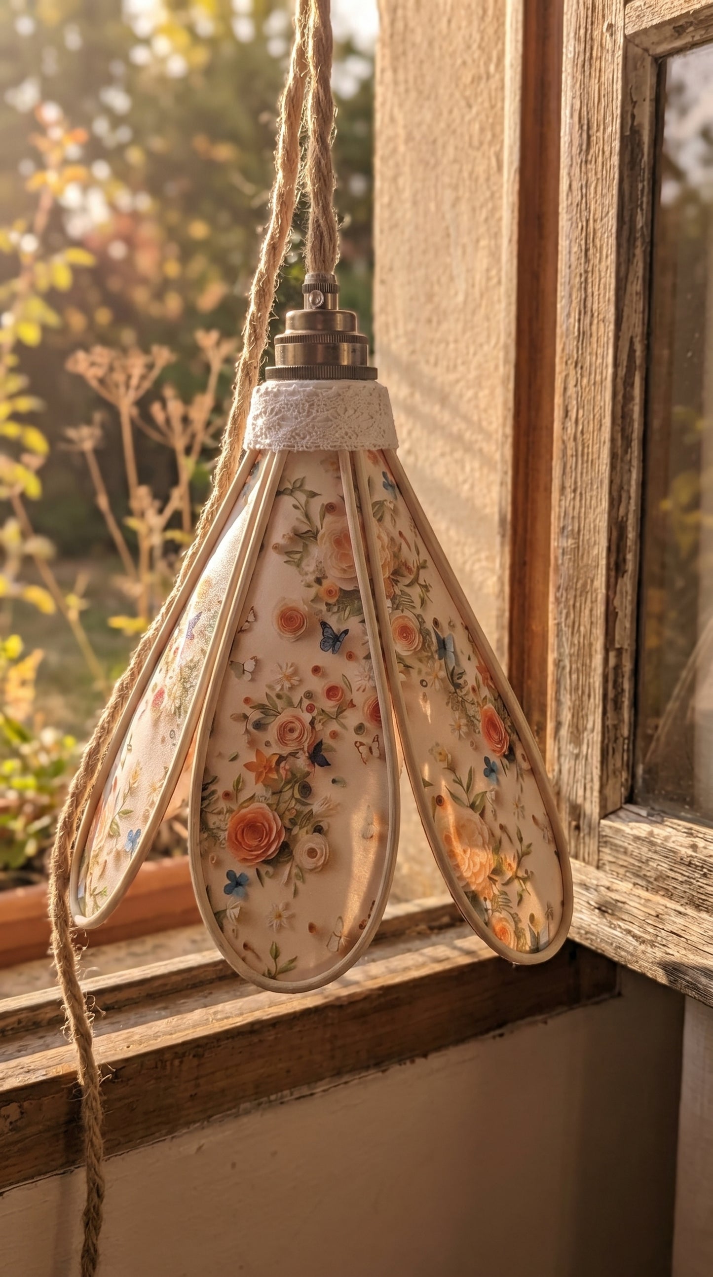 Lampe Tulipe Roses Blanches Oranges 3D- Lampe Artisanale Bohème Florale