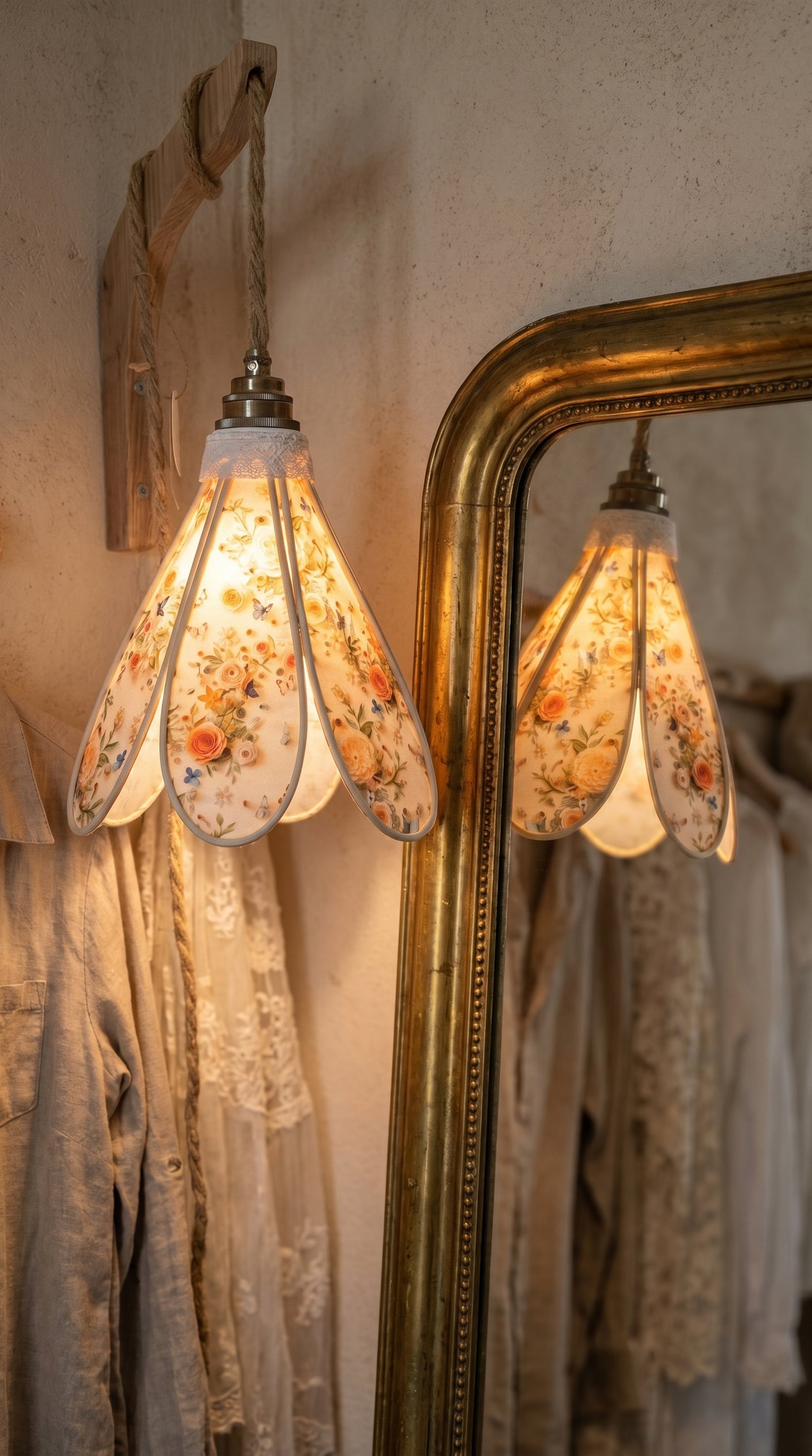 Lampe Tulipe Roses Blanches Oranges 3D- Lampe Artisanale Bohème Florale