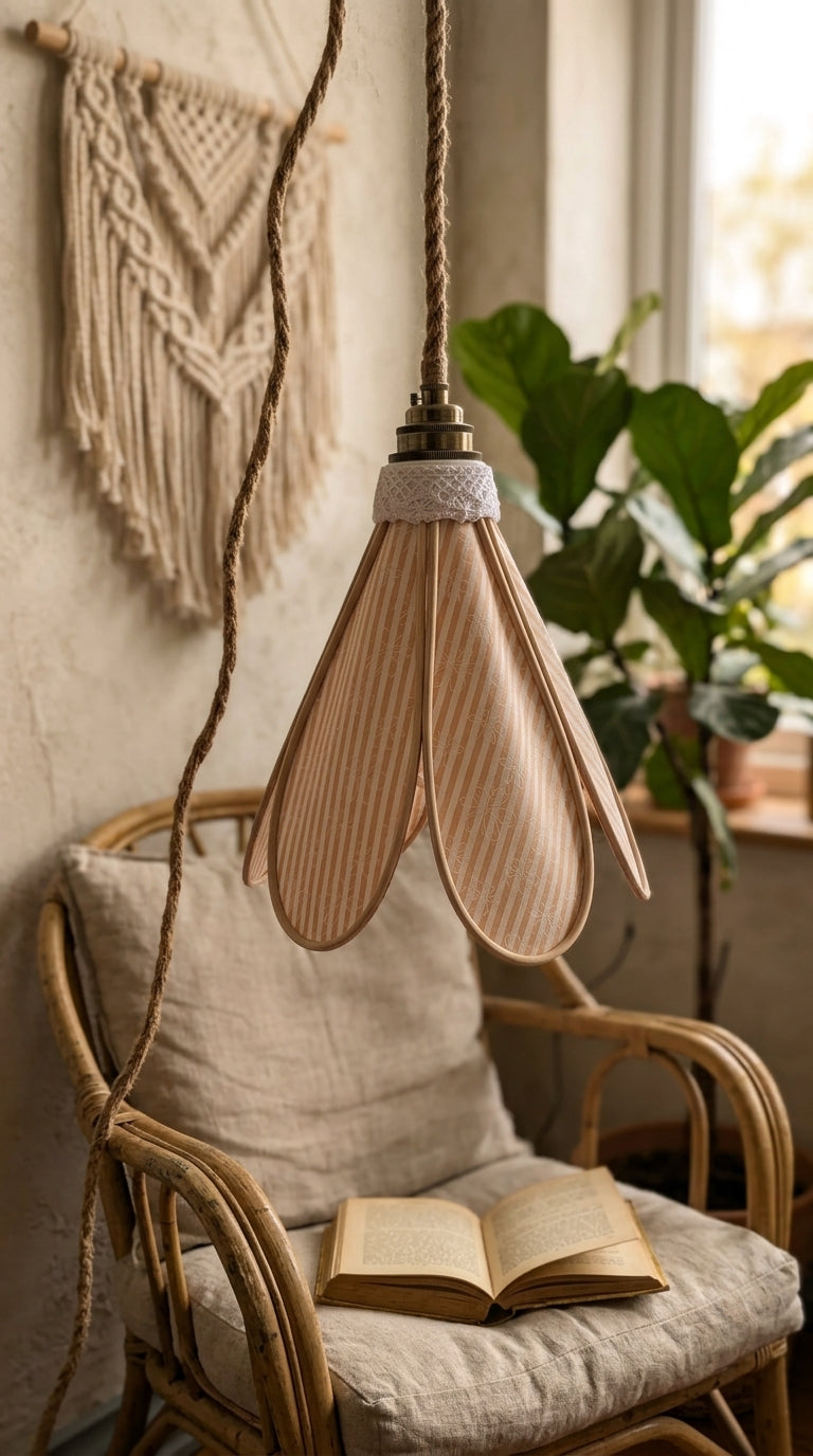 Lampe Tulipe Bergamote des Champs – Abat-jour Motif Marguerites Fait Main