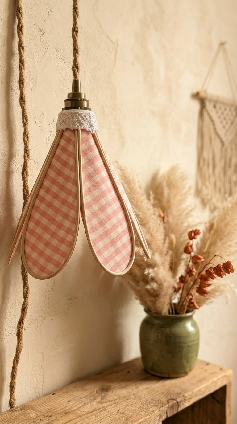 Lampe Tulipe Pique-nique Champêtre – Abat-jour Motif Vichy Fait Main