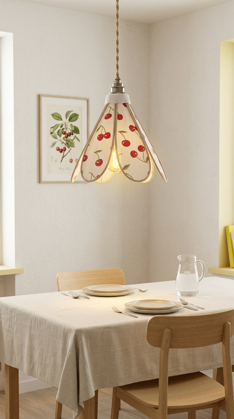 Lampe Tulipe Cerises Sauvages – Abat-jour Motif Cerises Fait Main