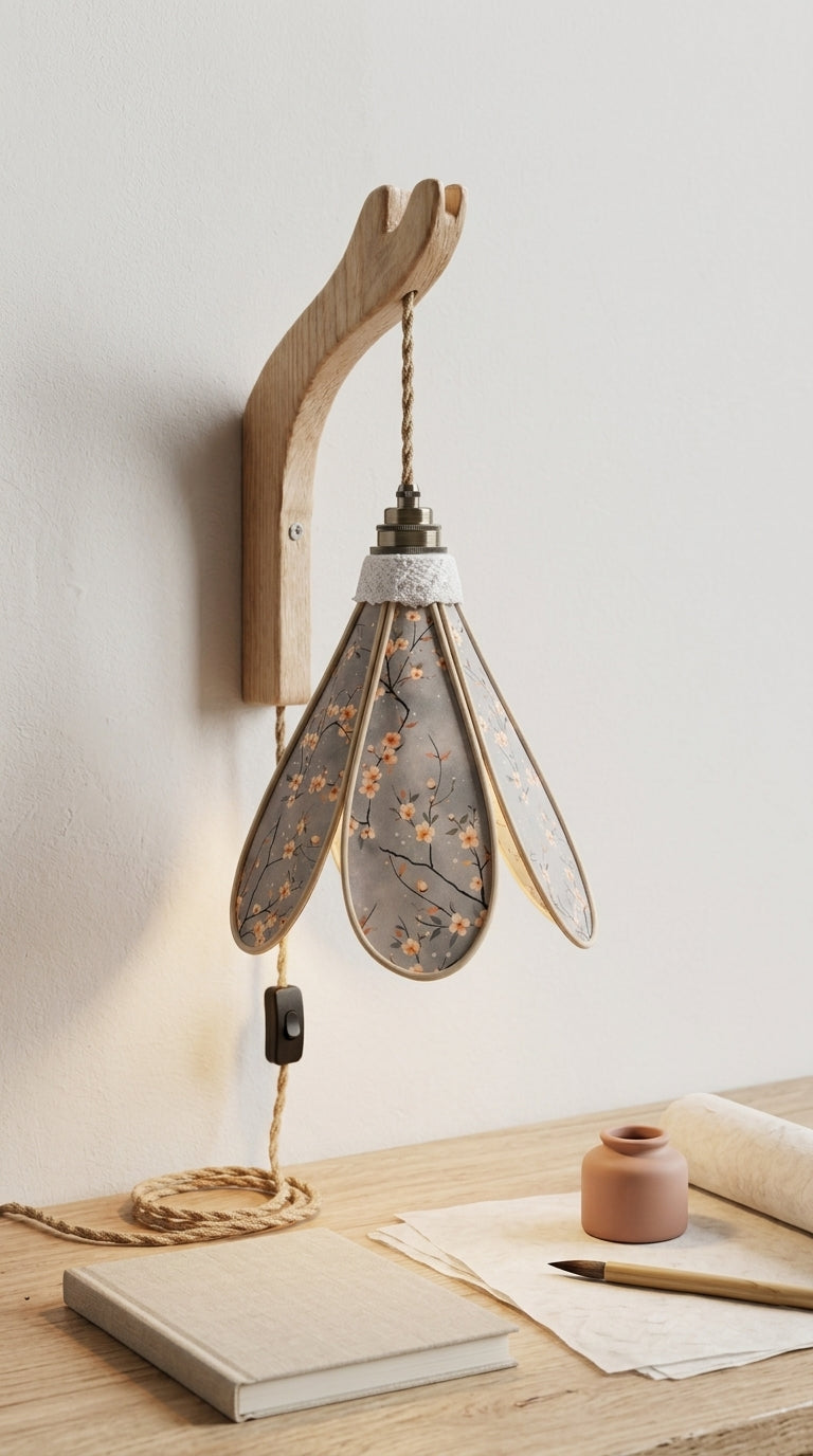 Lampe Tulipe Douceur du Levant – Abat-jour Motif Cerisiers Fait Main