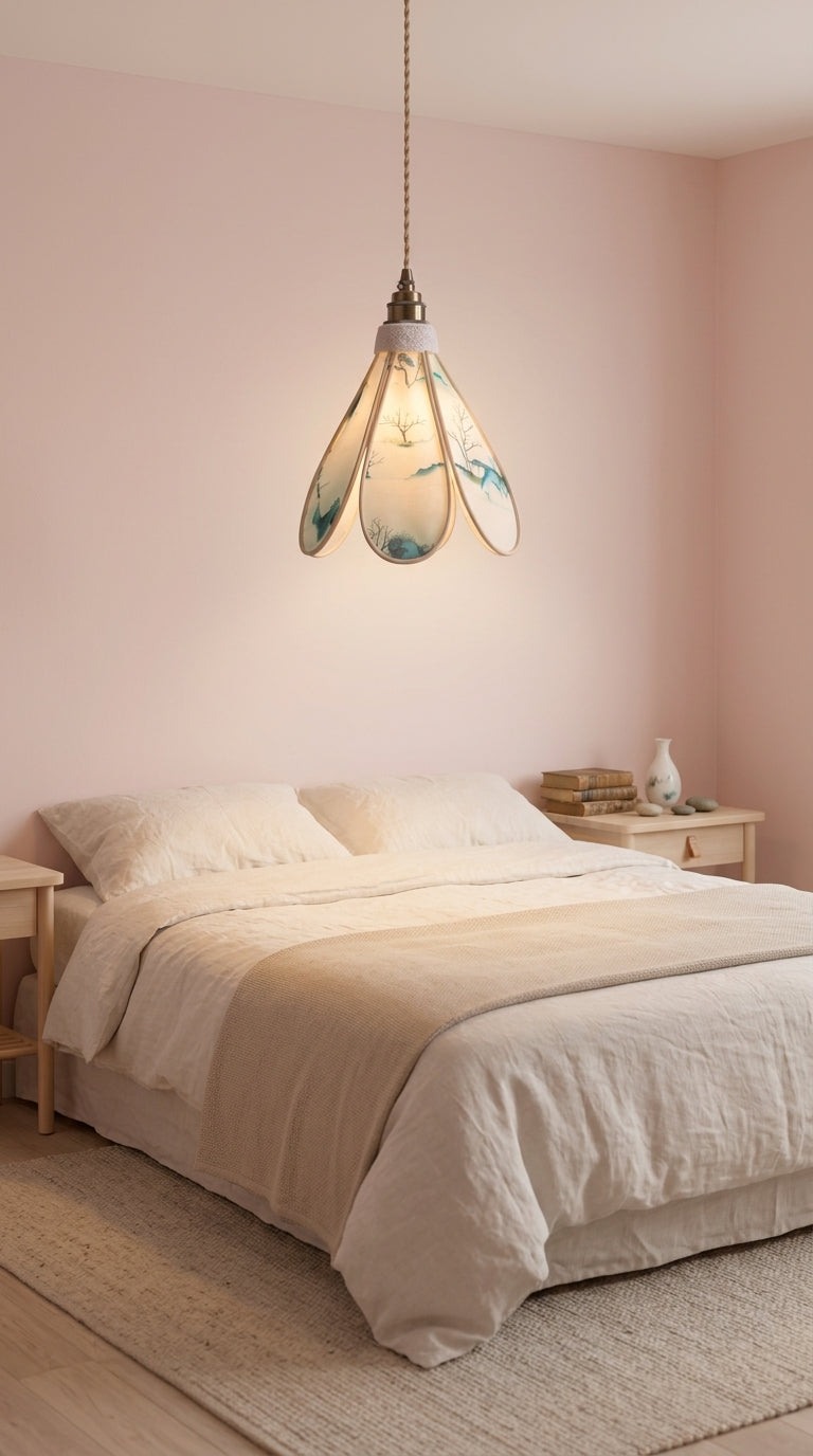Lampe Tulipe Sérénité des Montagnes – Abat-jour Motif Pagodes Fait Main