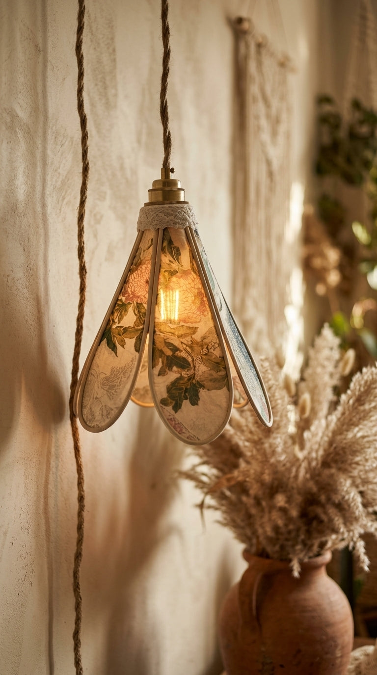 Lampe Tulipe en Tencel Iridescent Floral – Lampe Artisanale Bohème Florale