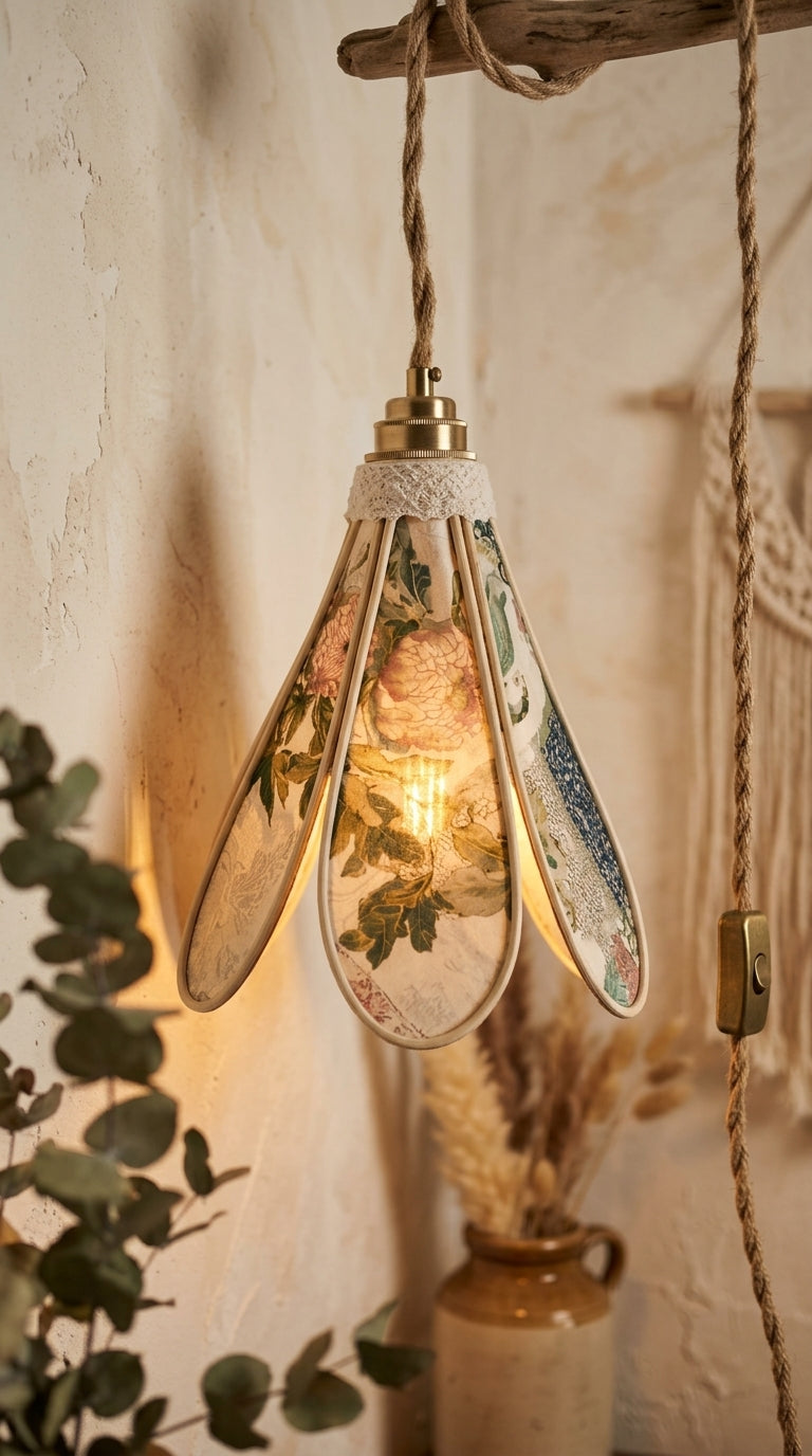Lampe Tulipe en Tencel Iridescent Floral – Lampe Artisanale Bohème Florale