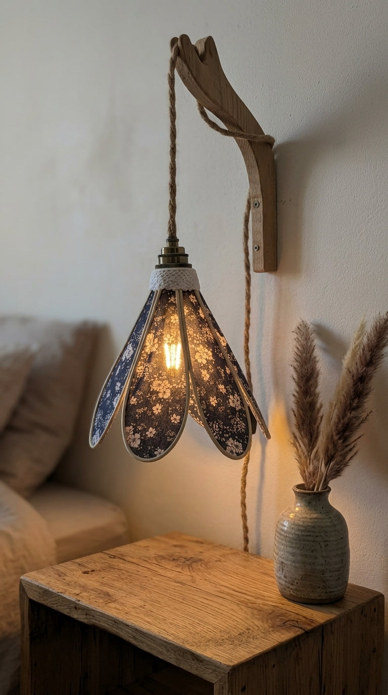 Lampe Tulipe Florale Bleue Nuit - Lampe Artisanale Bohème Florale