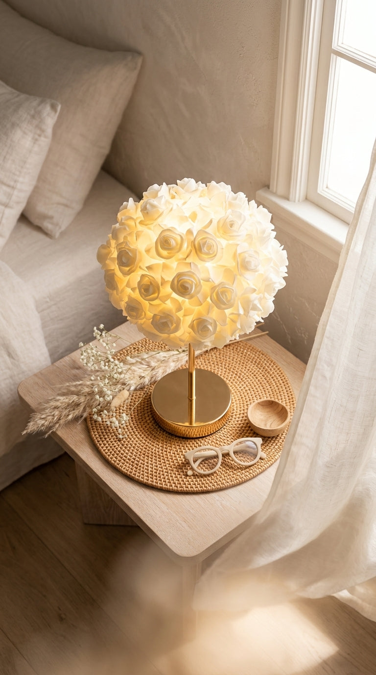 Lampe Roses Blanches – 40 cm – 3 Lumières LED