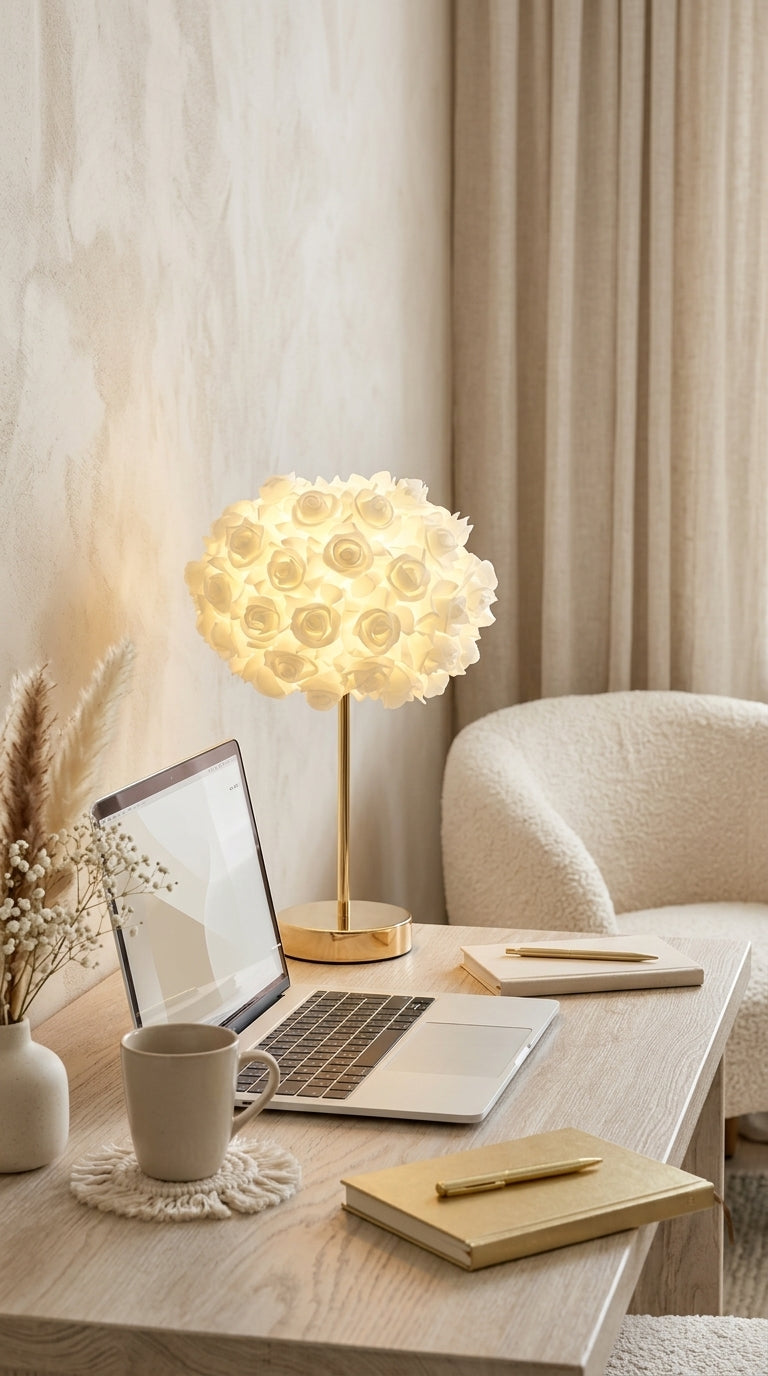 Lampe Roses Blanches – 40 cm – 3 Lumières LED