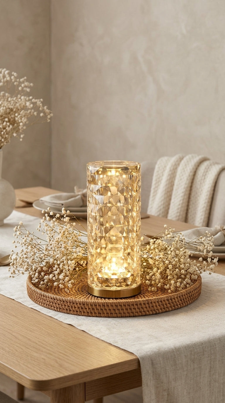 Lampe Diamant Cylindrique – Effet Cristal Facetté & Lumière Scintillante