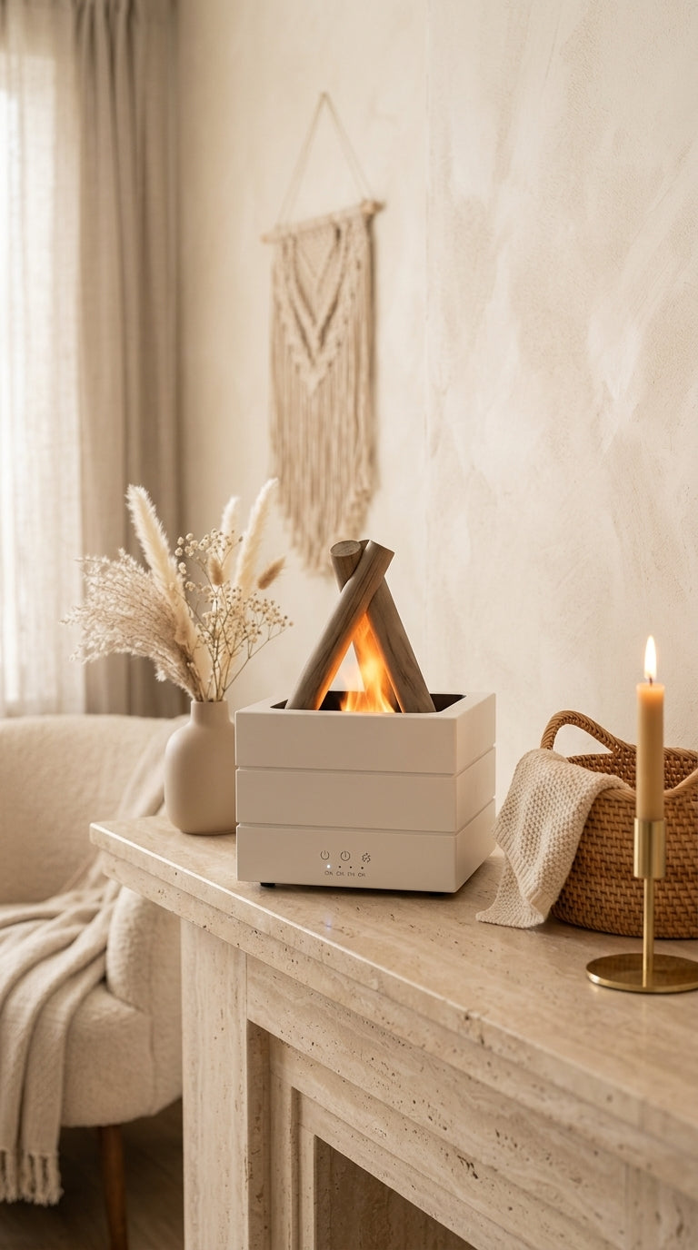 Diffuseur d’Huiles Essentielles Effet Flamme LED – 280 ml USB, Ambiance Cheminée Moderne