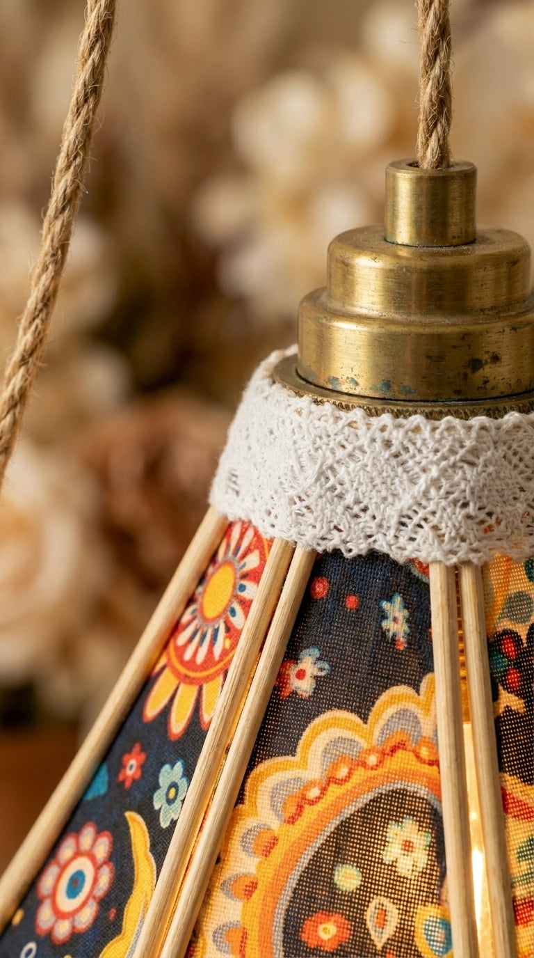 Lampe Tulipe Rétro Fleur de Coco – Lampe Artisanale Bohème Florale