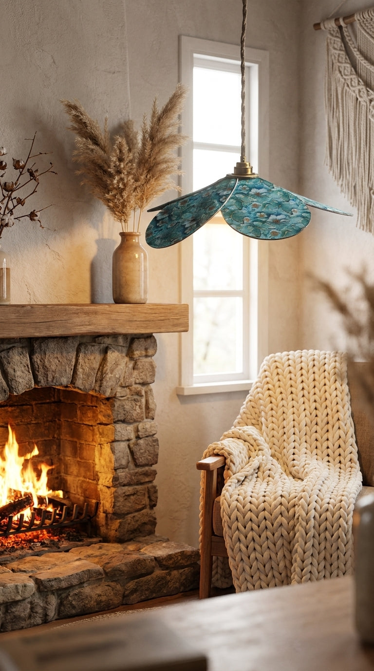 Lampe Magnolia Papillons Bleus - Lampe Artisanale Bohème Florale