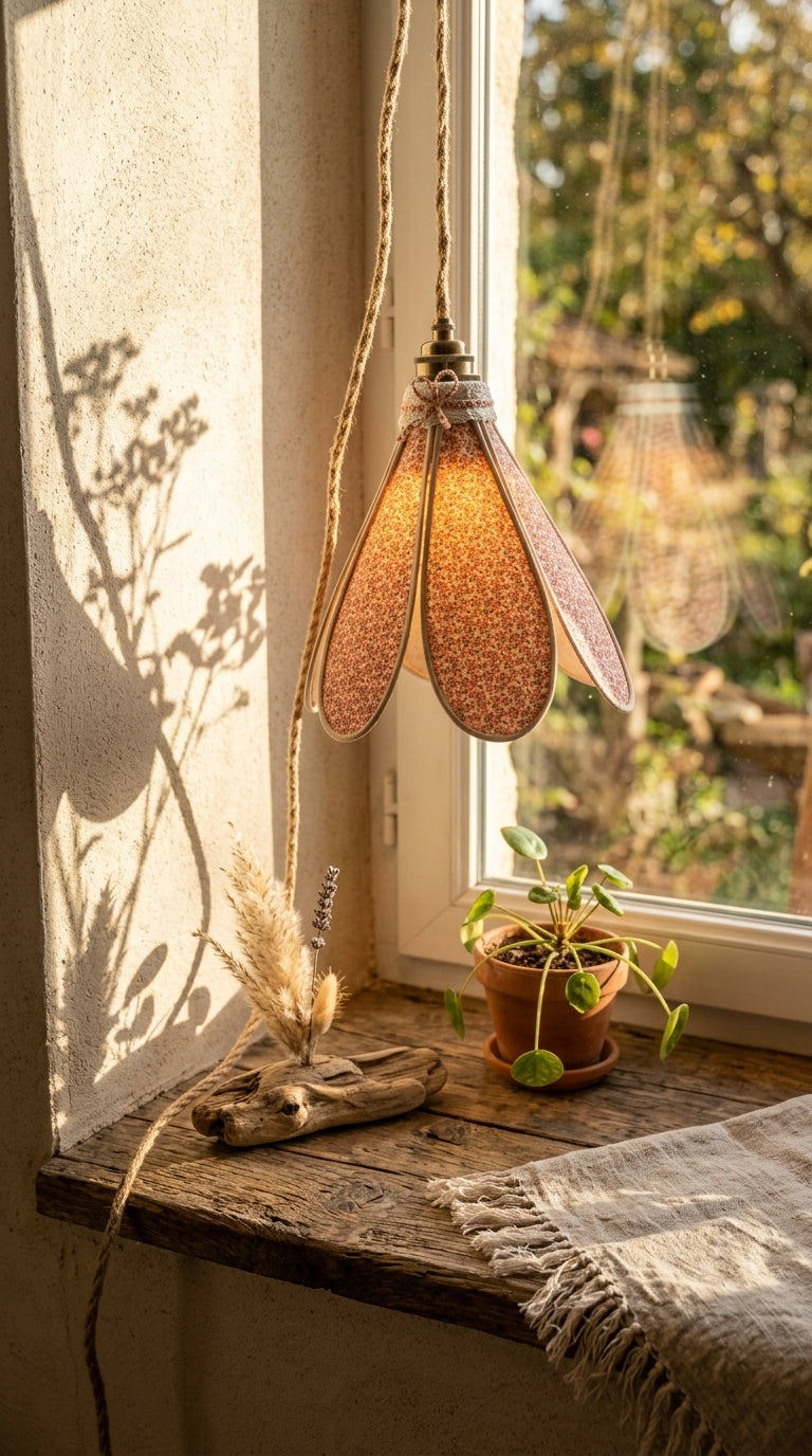 Lampe Tulipe Petite Rose- Lampe Artisanale Bohème Florale
