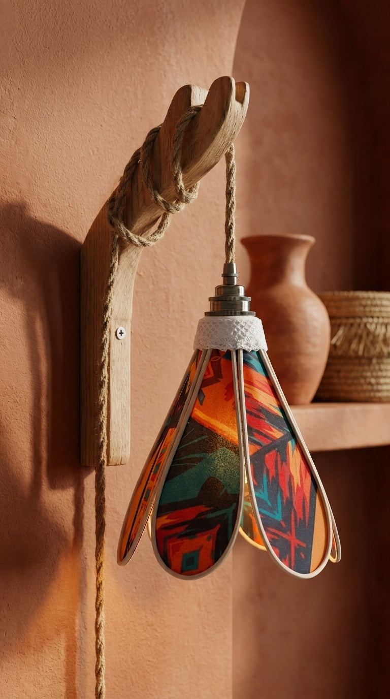 Lampe Tulipe Soleil de Brousse – Abat-jour Motif Tribal Fait Main