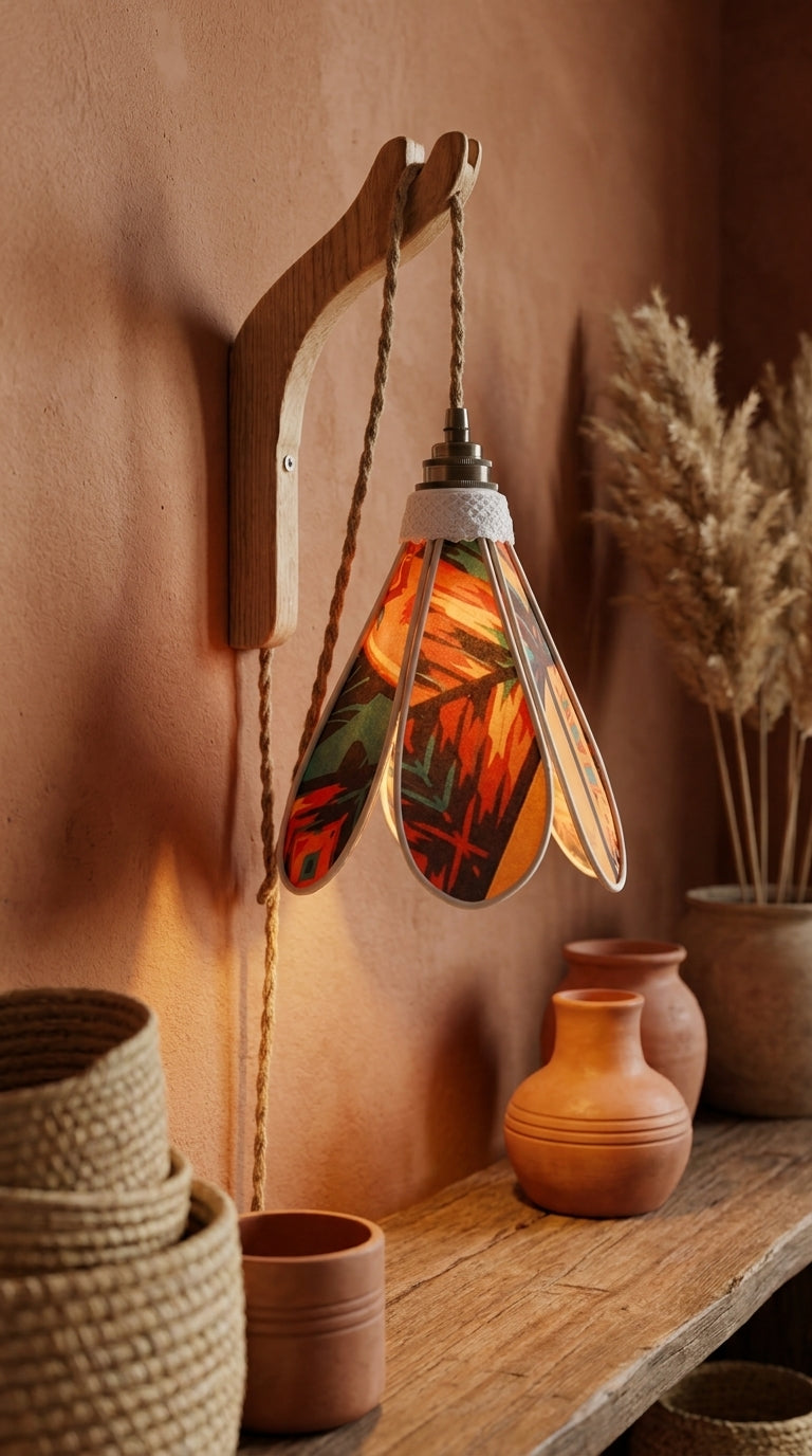 Lampe Tulipe Soleil de Brousse – Abat-jour Motif Tribal Fait Main