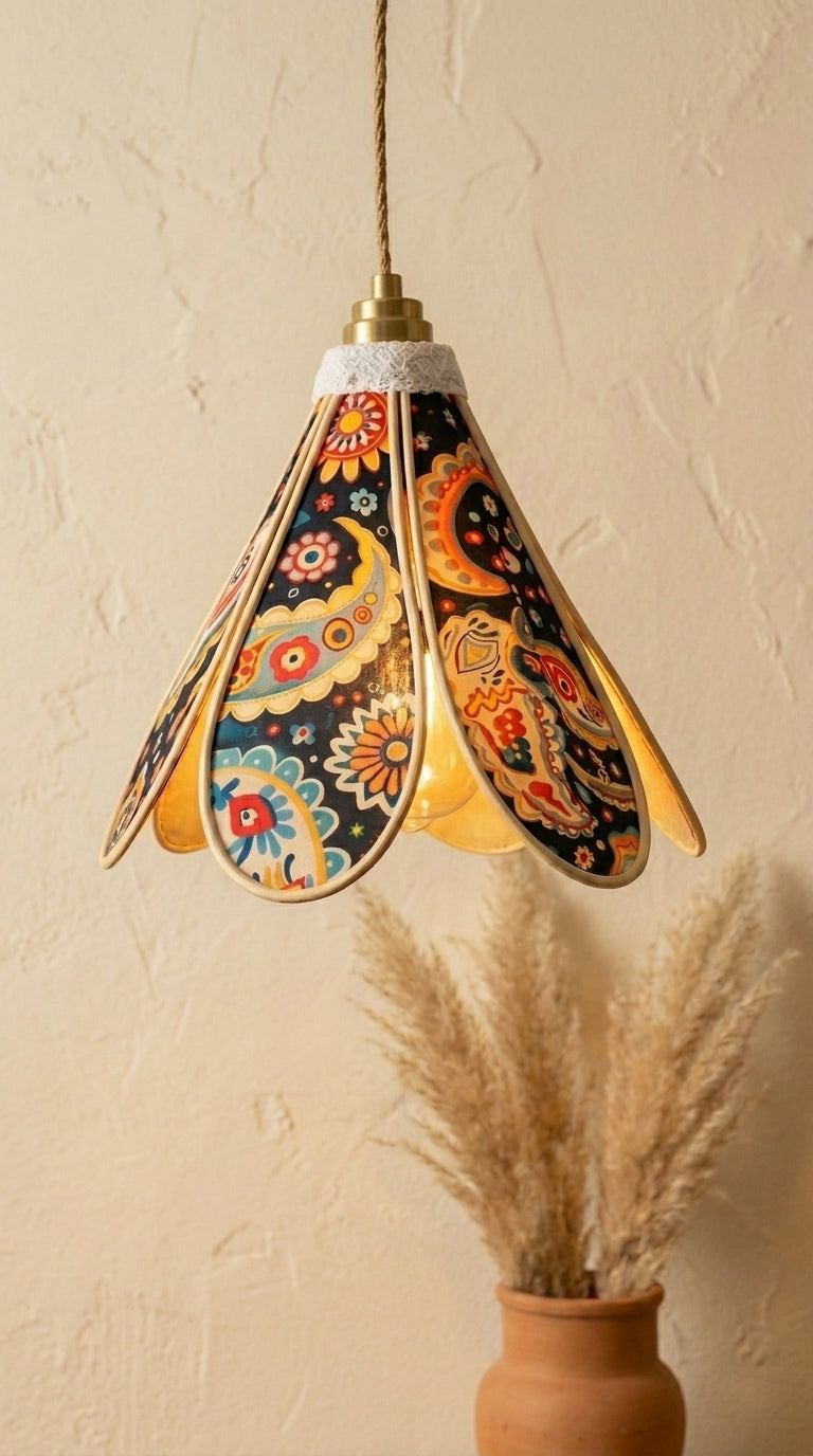 Lampe Tulipe Rétro Fleur de Coco – Lampe Artisanale Bohème Florale